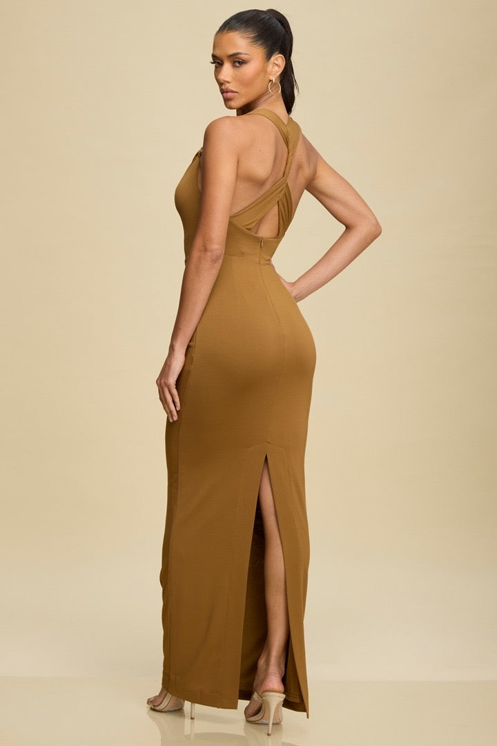 Twist Back Cowl Neck Maxi Dress
