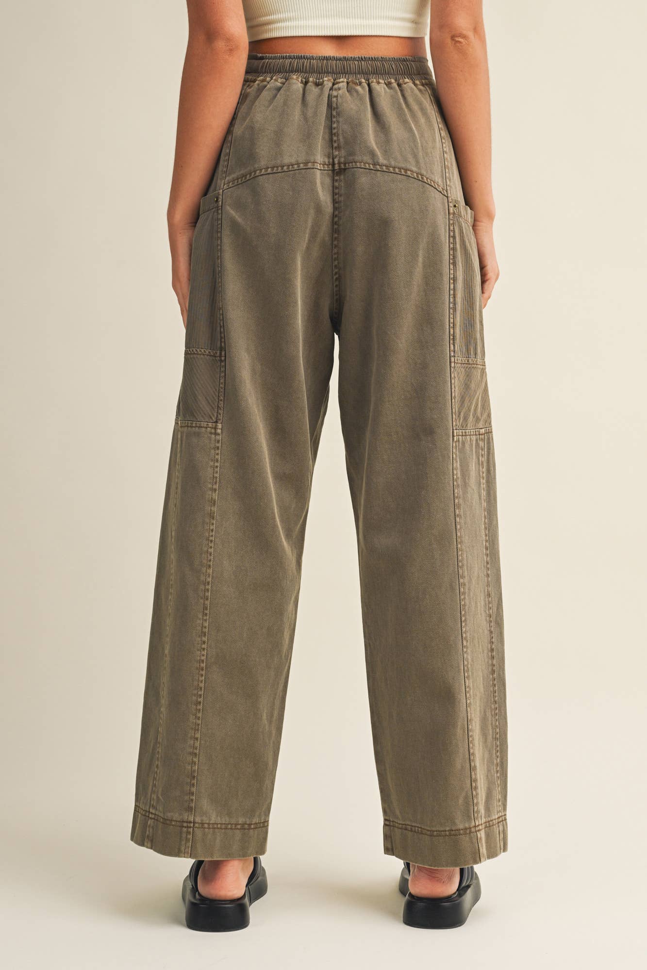 Drawstring Waist Wide Leg Utility Trouser