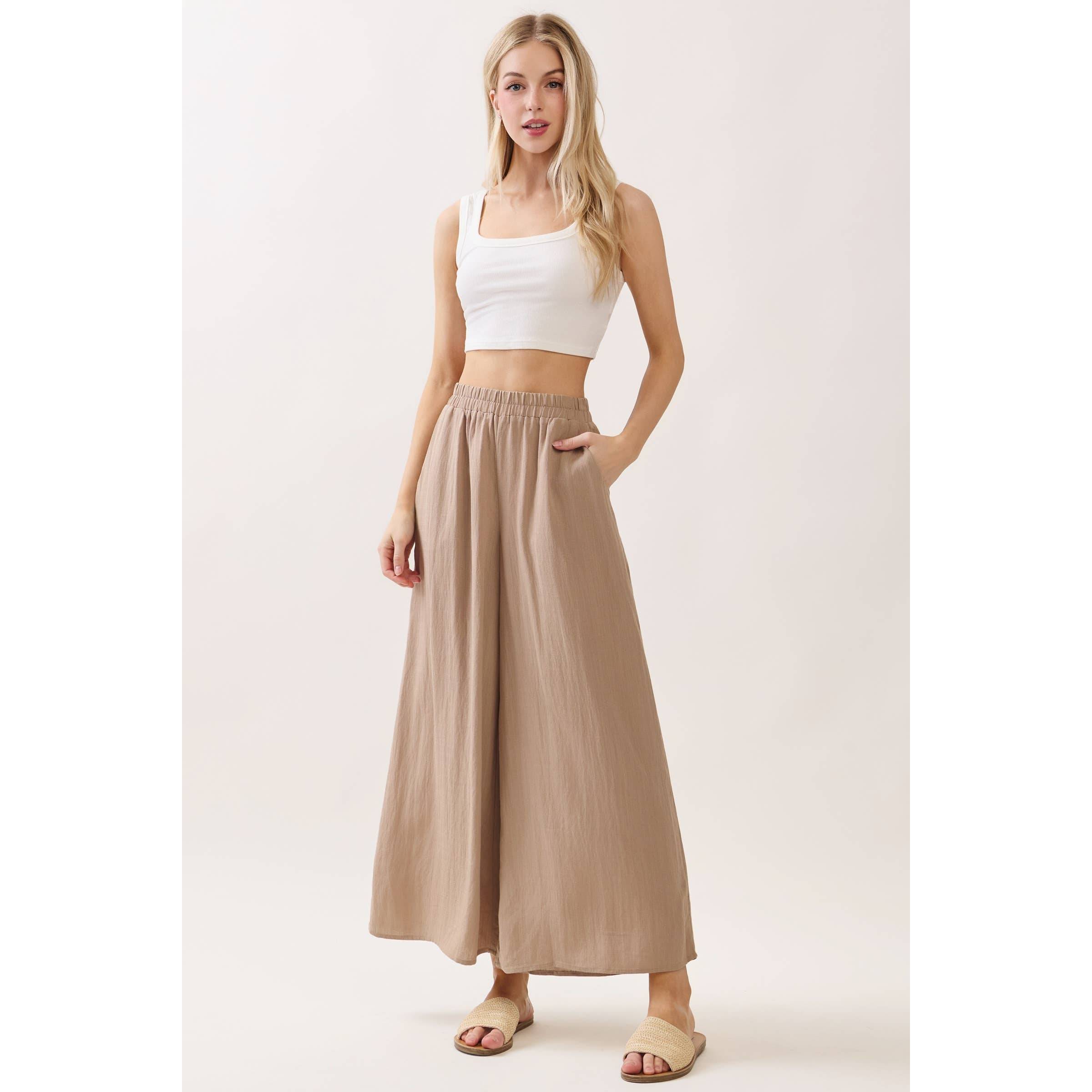 CROP WIDE LEG PULL ON PANTS
