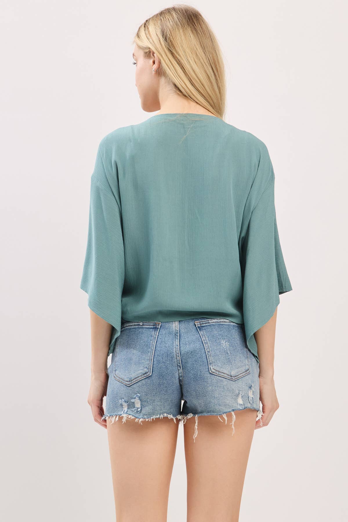 Solid Tie Front Kimono Cardigan