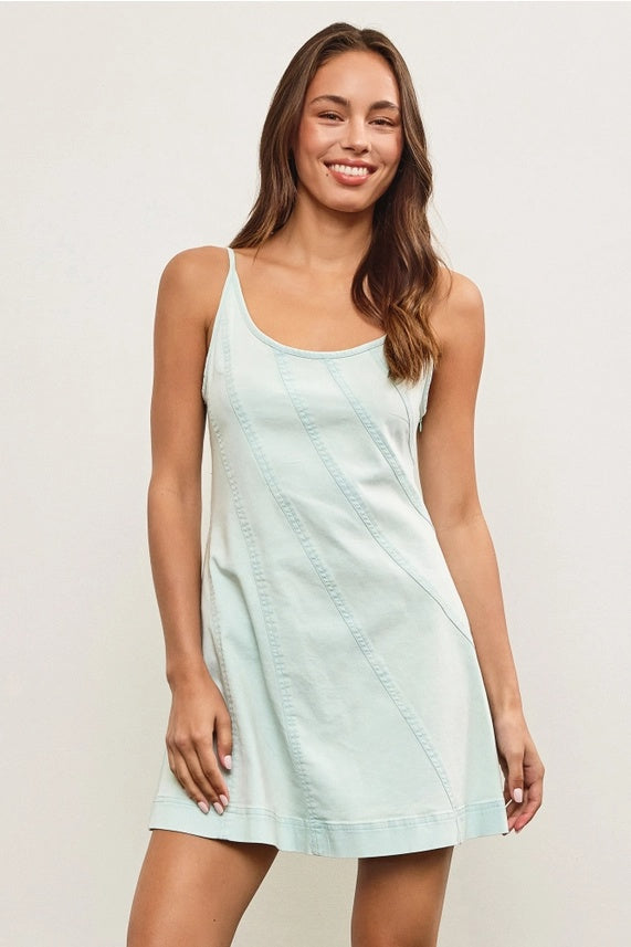 Diagonal Seam Denim Mini Dress