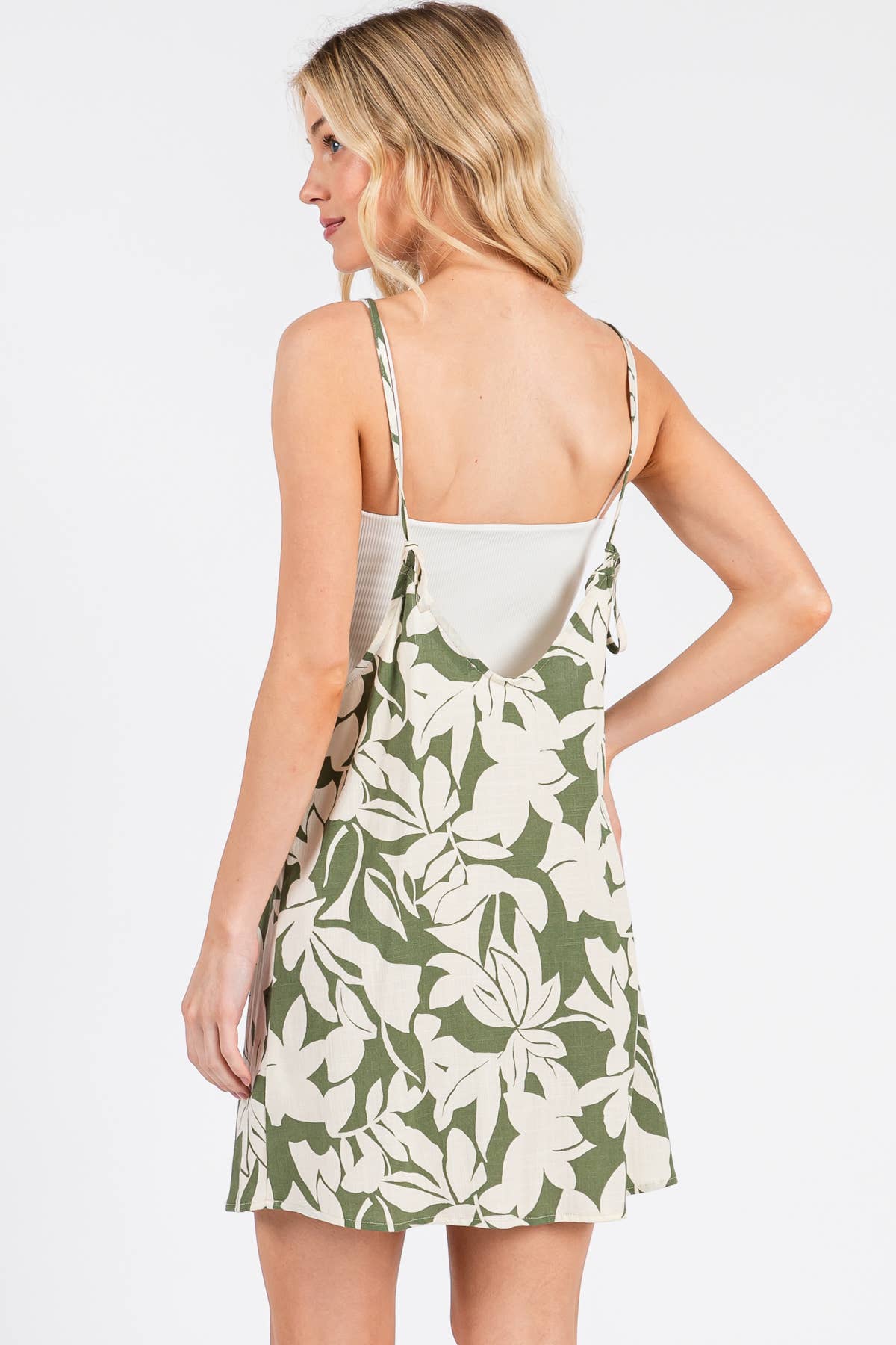 Print Open Back Detailed Mini Dress