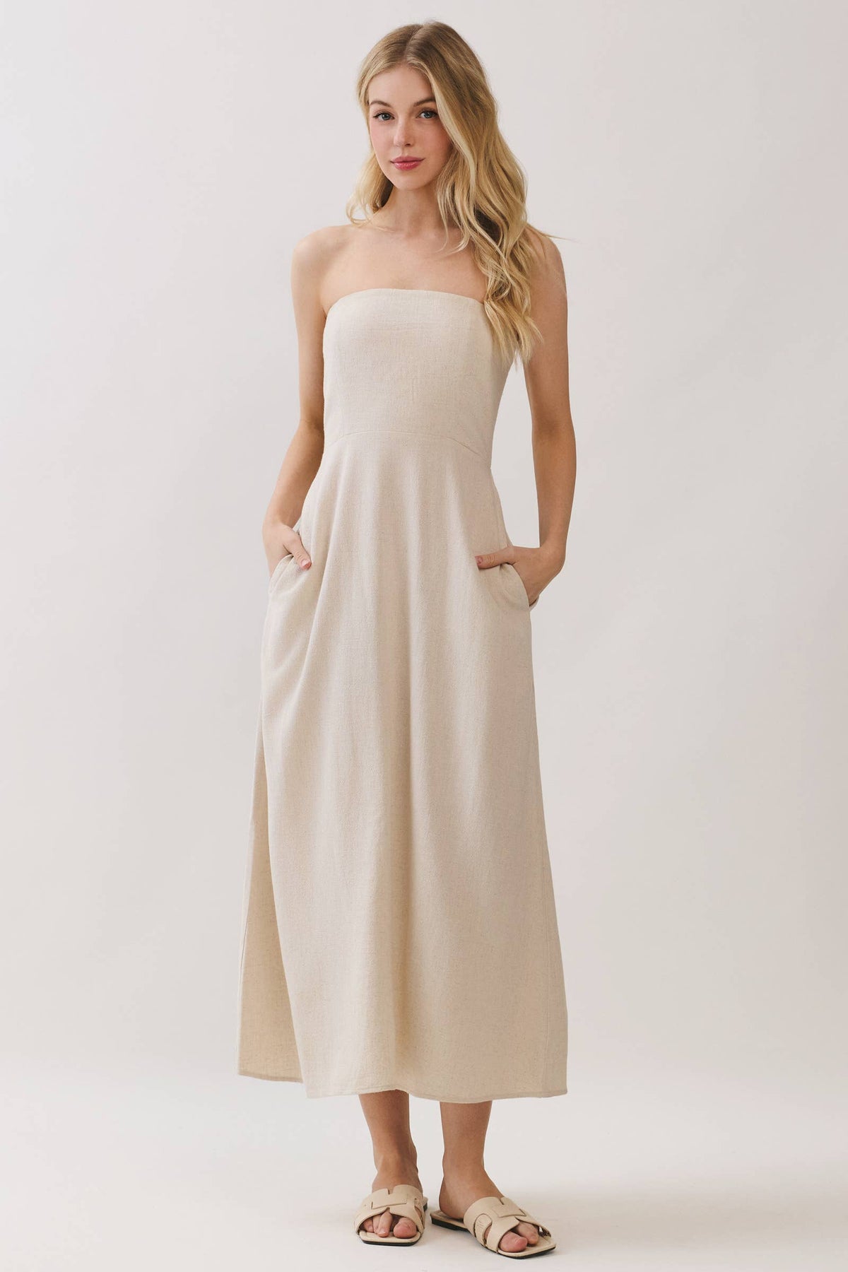 Linen Tube Top Midi Dress