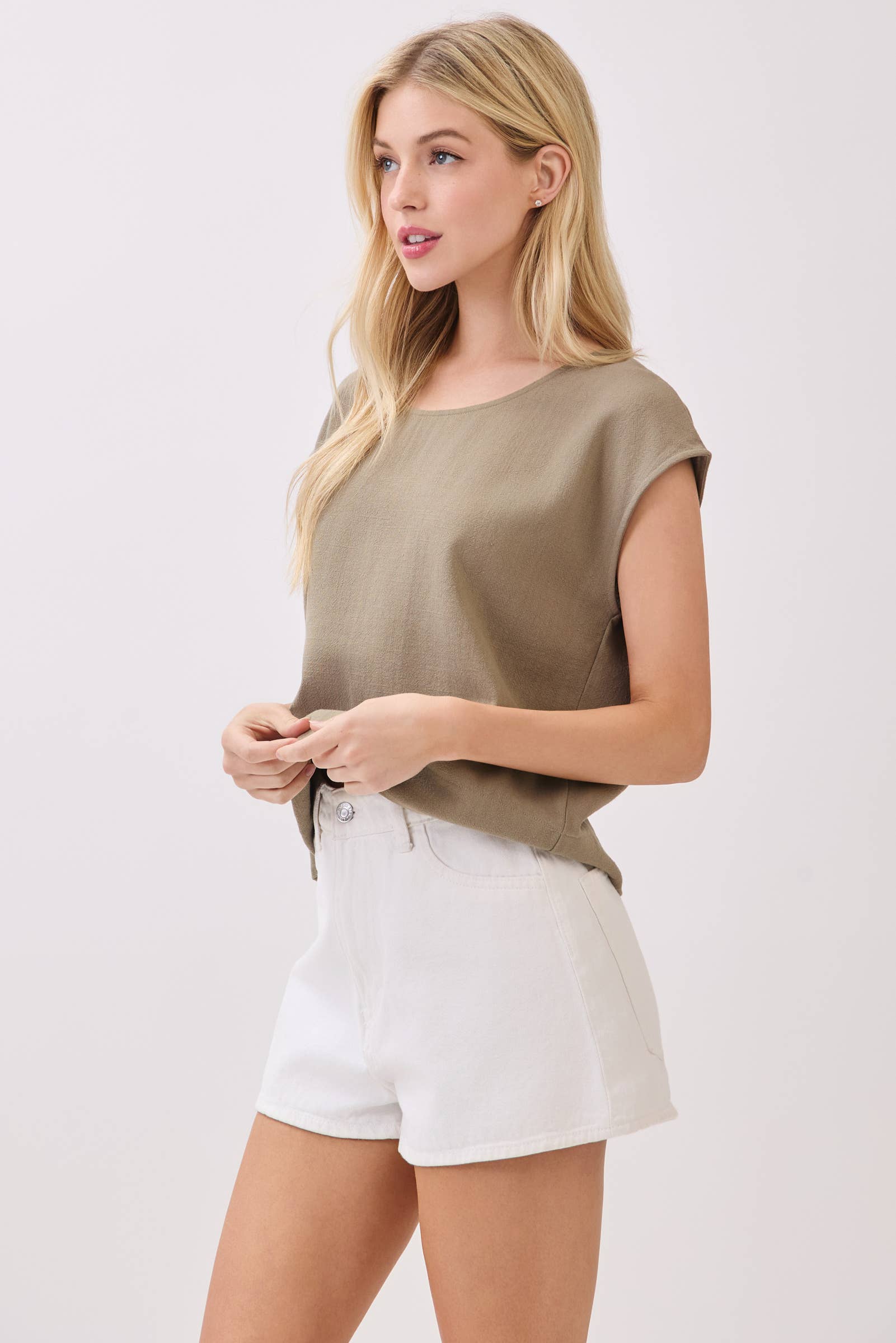 Woven Extended Sleeve Boxy Top