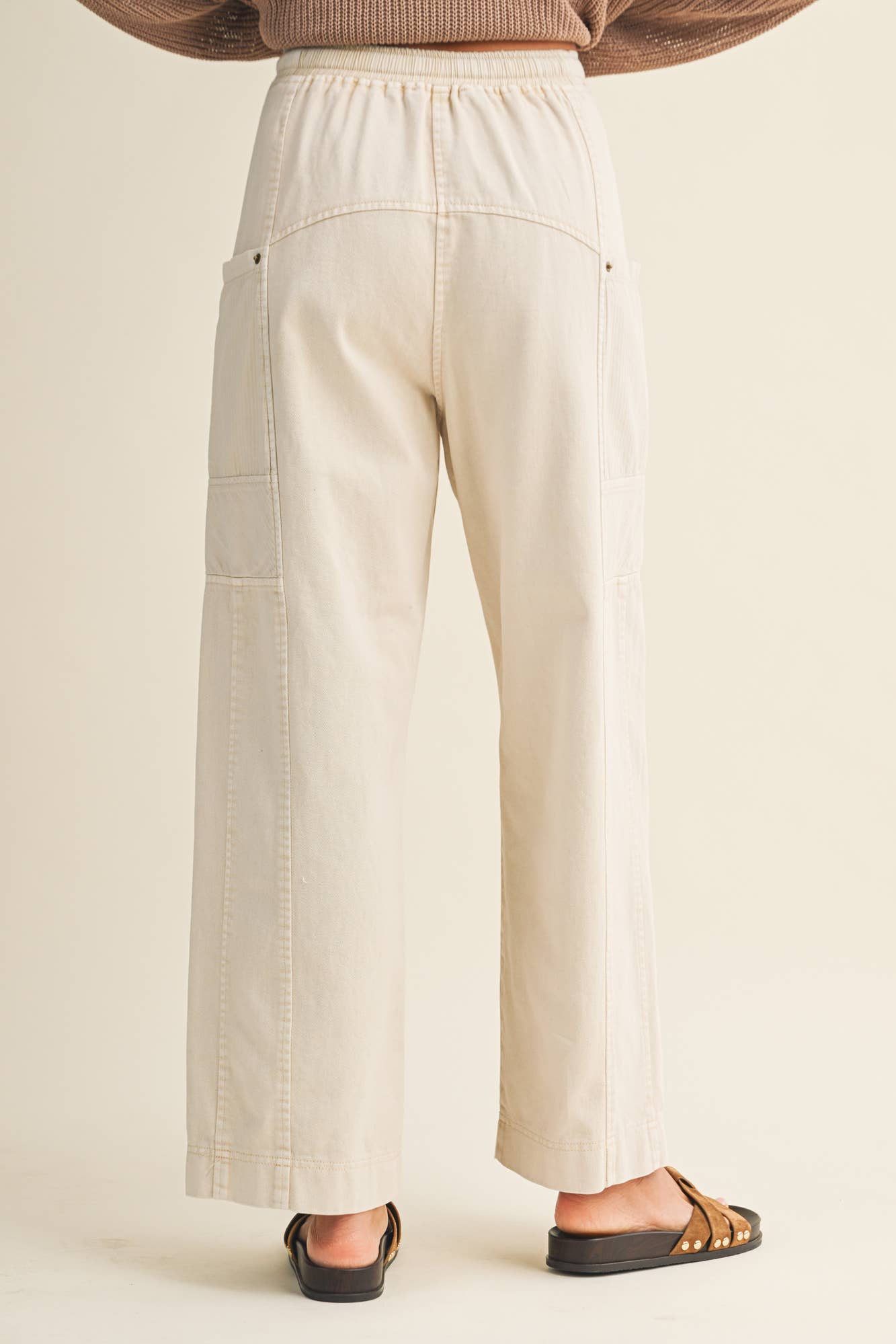 Drawstring Waist Wide Leg Utility Trouser