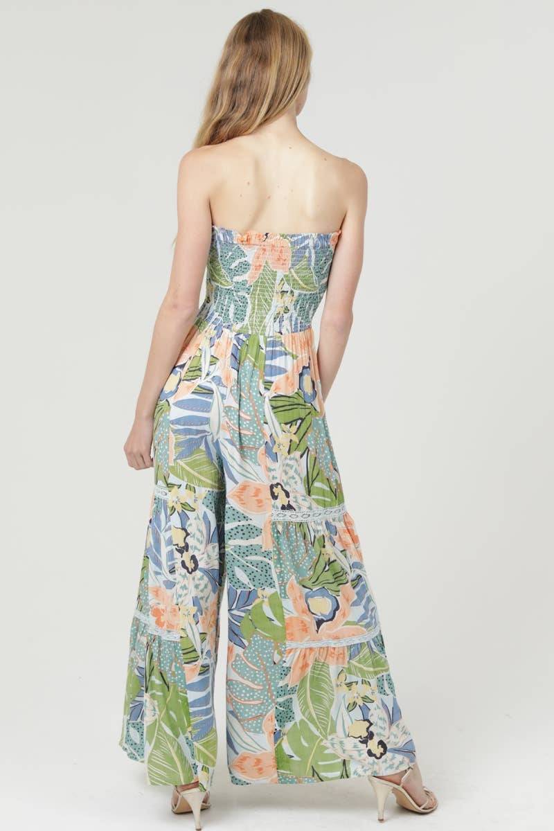 Strapless Lace Trim Jumpsuit