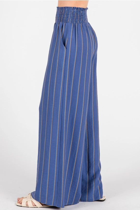 Striped Wide Leg Smock Pants