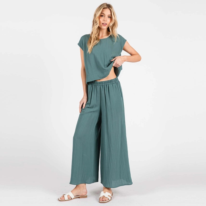 Crop Hem Wide Leg Pants