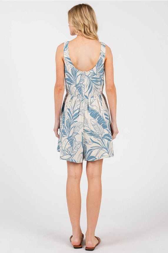 Leaf Print Sleeveless Romper