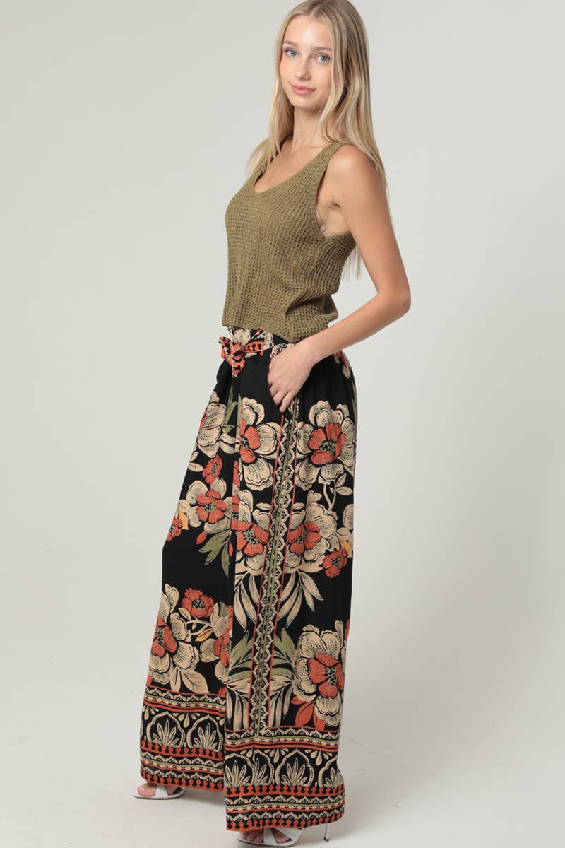 Floral Printed Tie Waist Pants