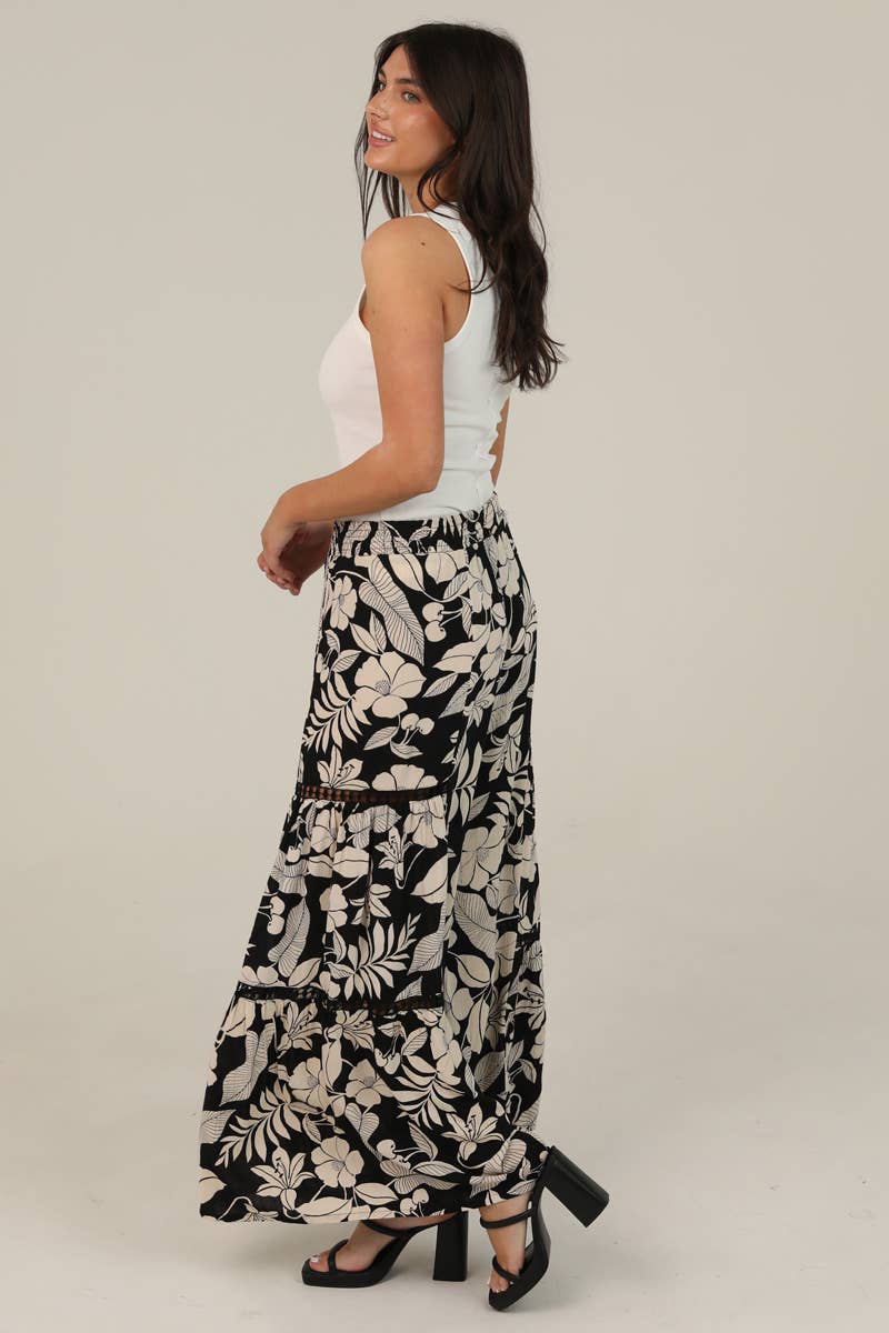 FLORAL WIDE LEG PANTS WITH LACE INSERTS
