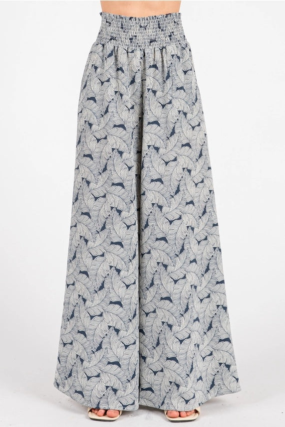 Palm Leaf Print Smock Pants