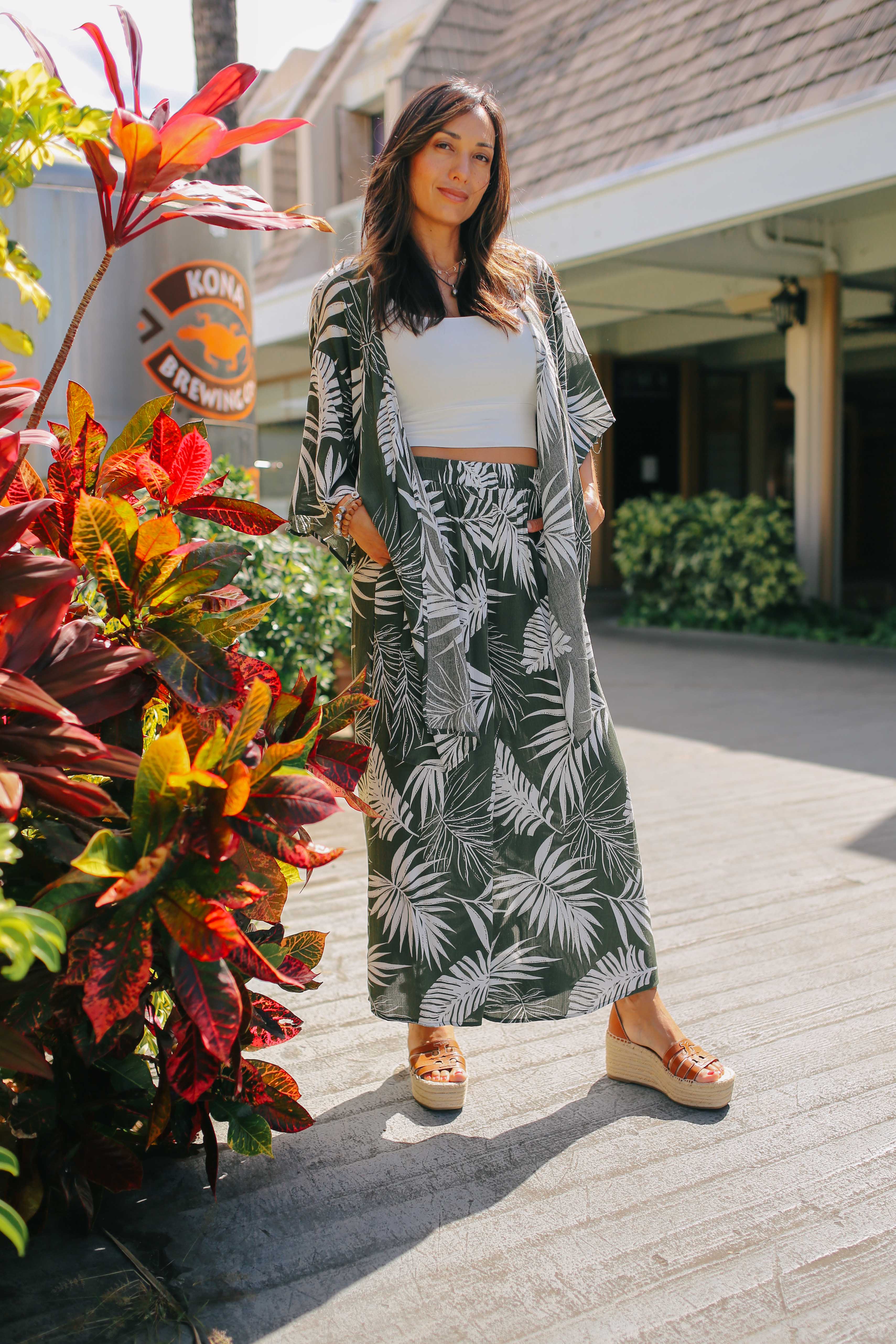 Palm Print Kimono Cardigan & Pant Set (sold separately)