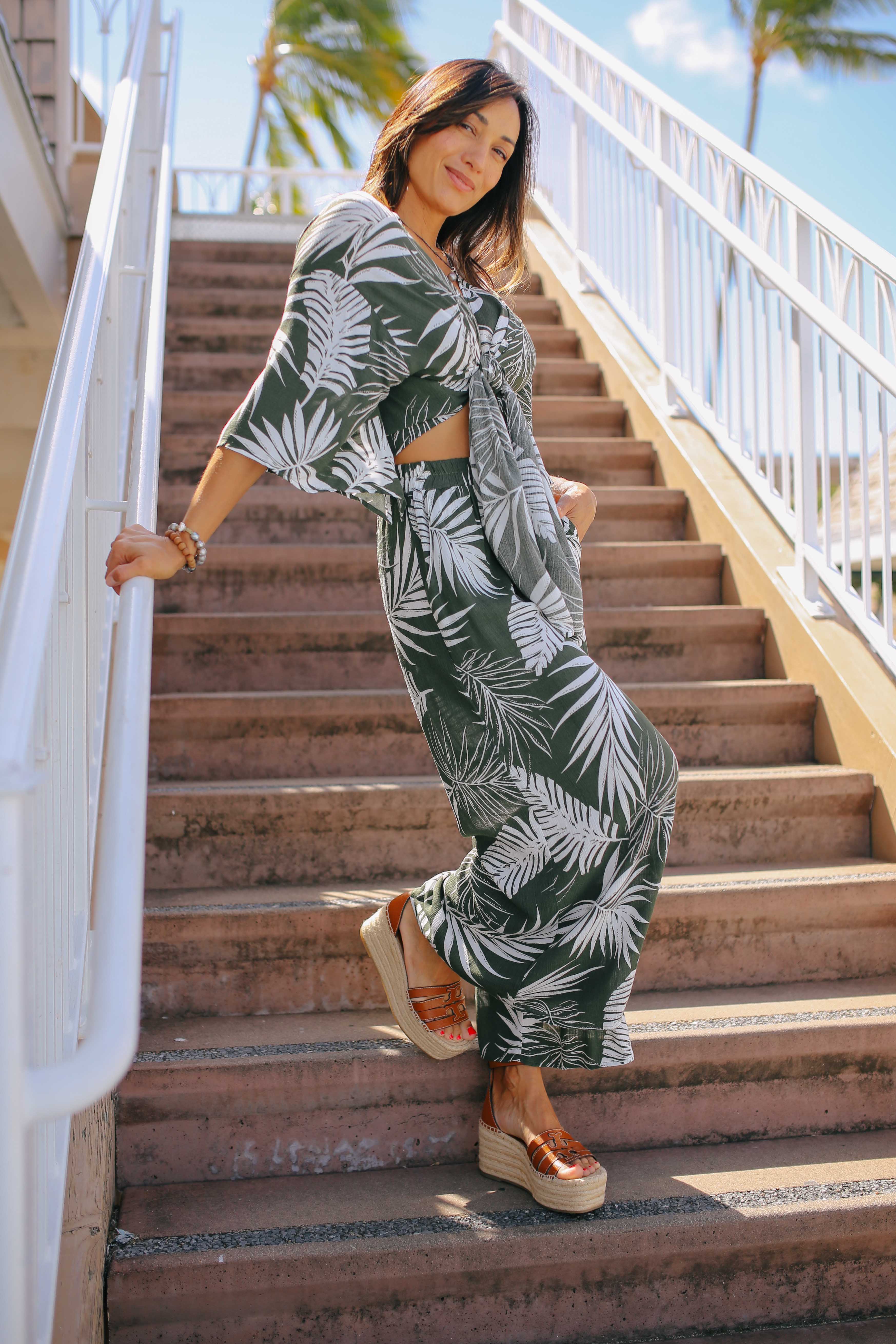 Palm Print Kimono Cardigan & Pant Set (sold separately)
