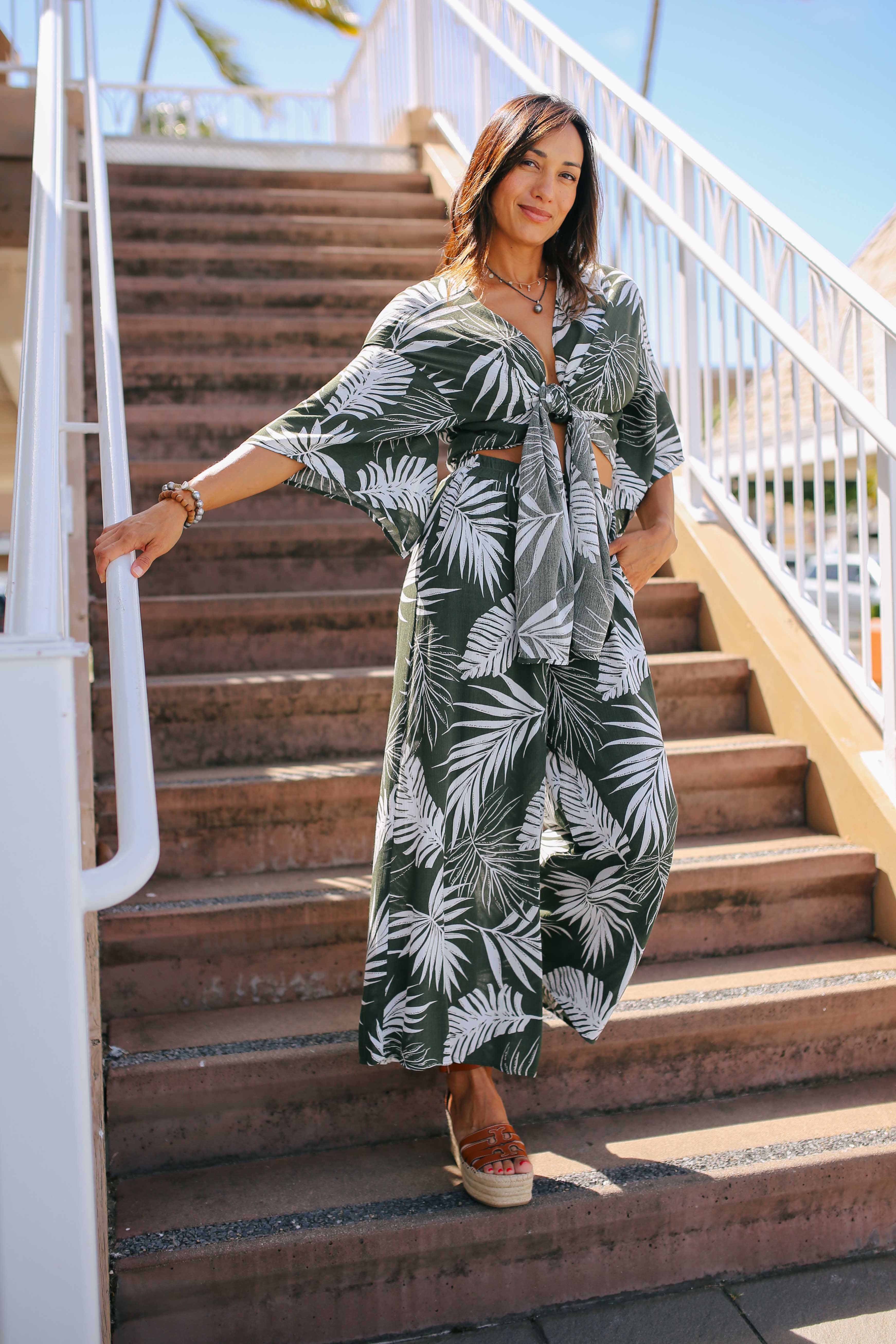 Palm Print Kimono Cardigan & Pant Set (sold separately)