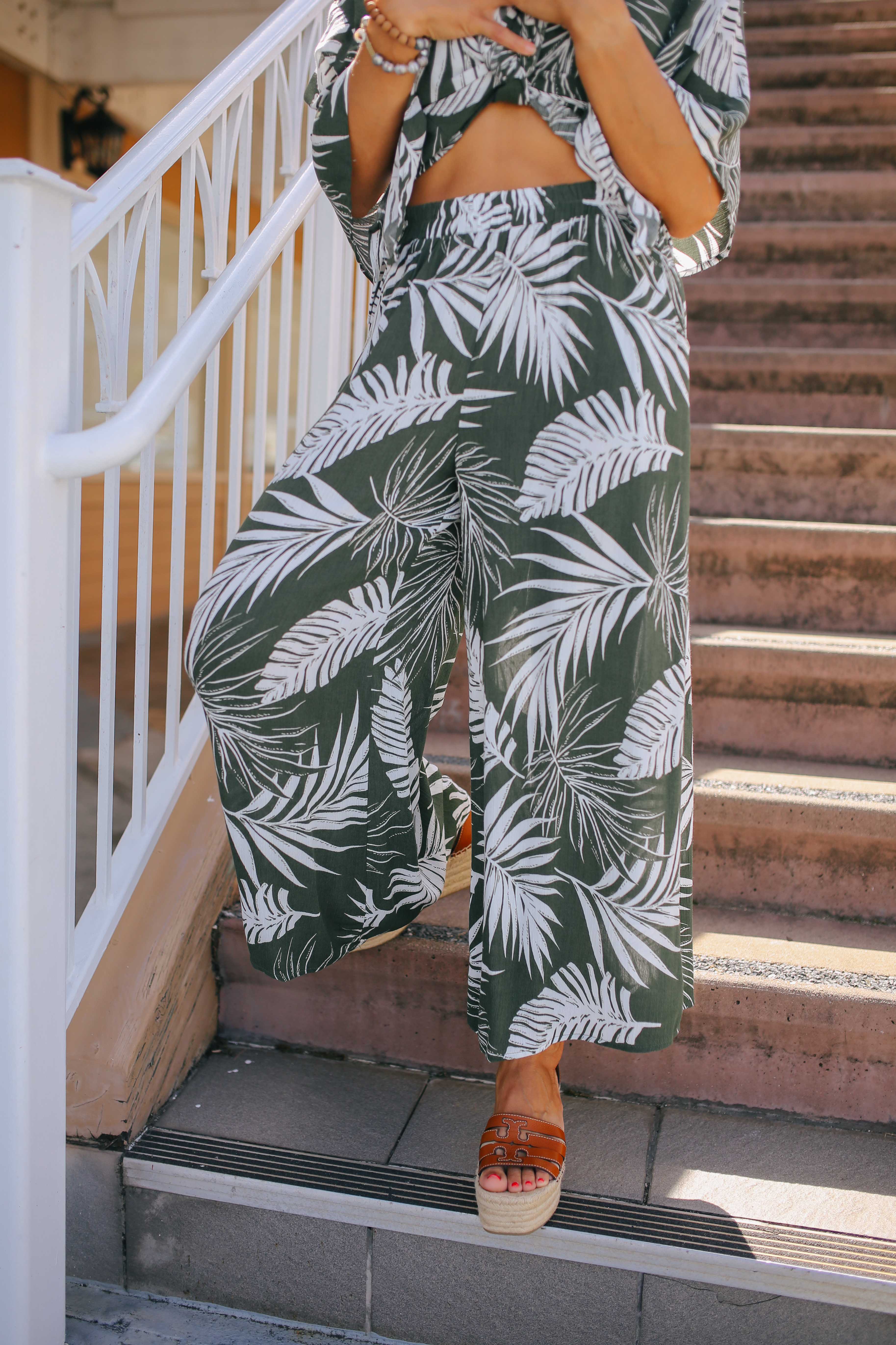Palm Print Kimono Cardigan & Pant Set (sold separately)