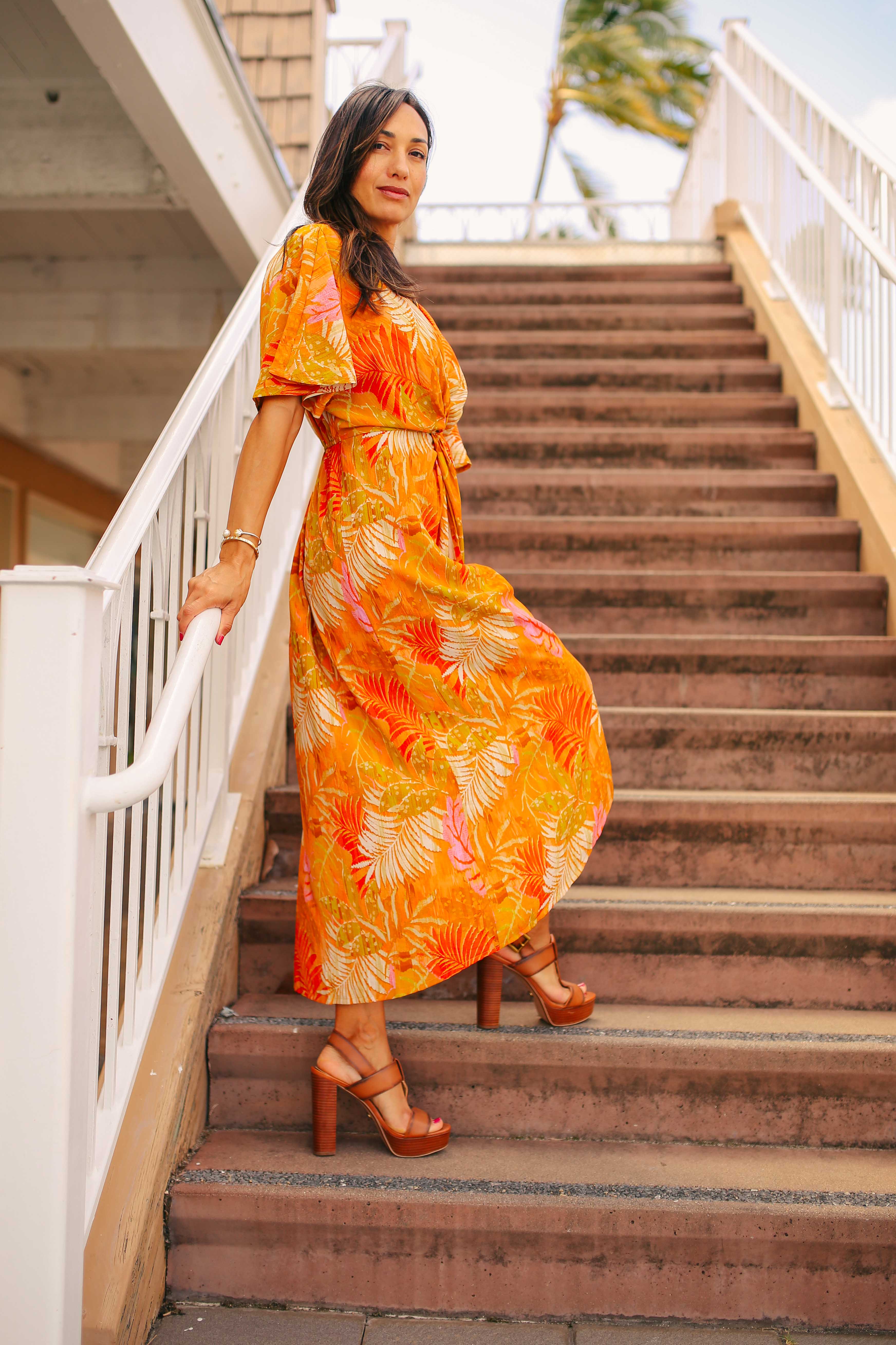 Twist Front Angel Sleeve Midi Dress