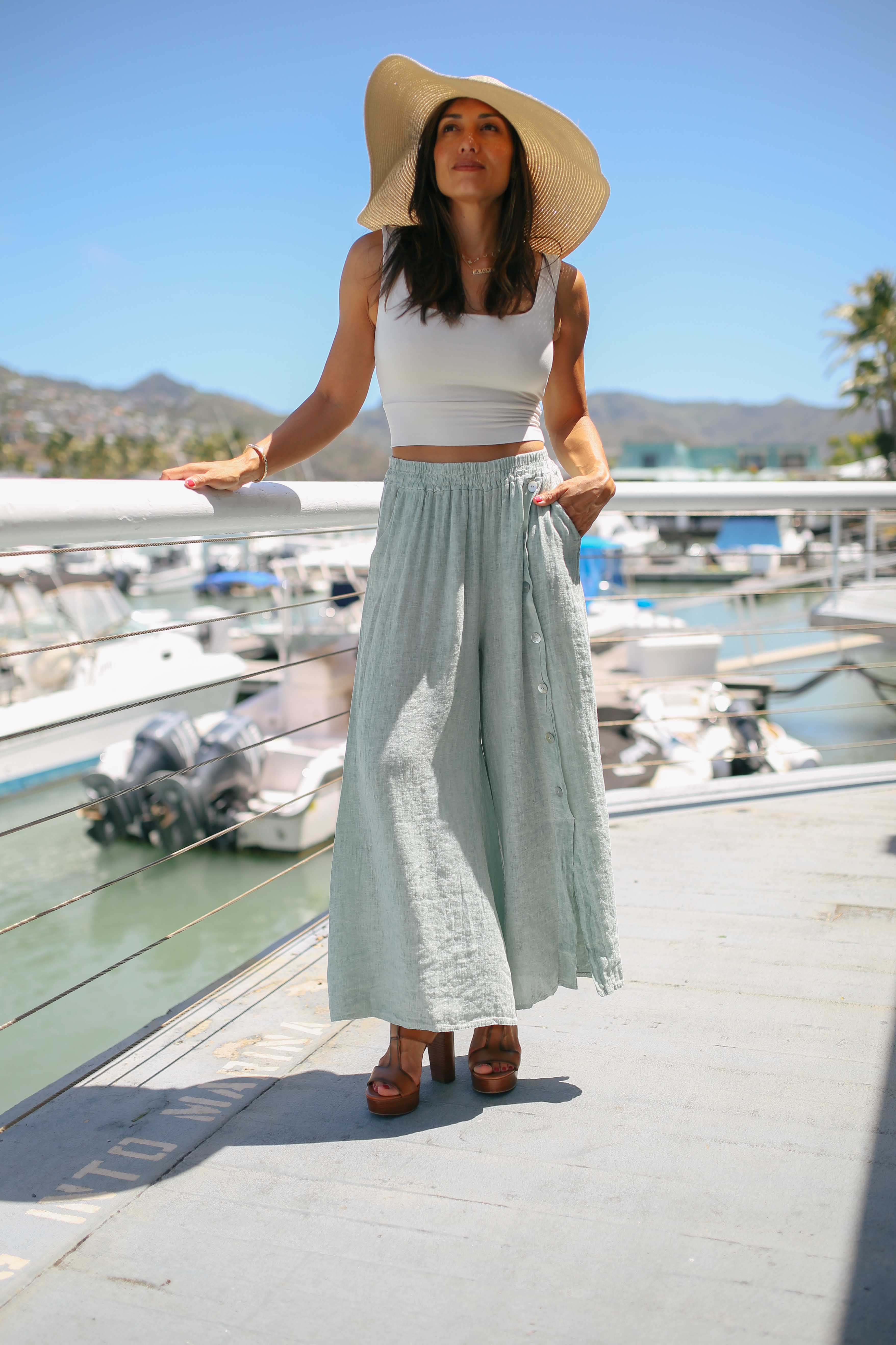 Linen Side Button Pants