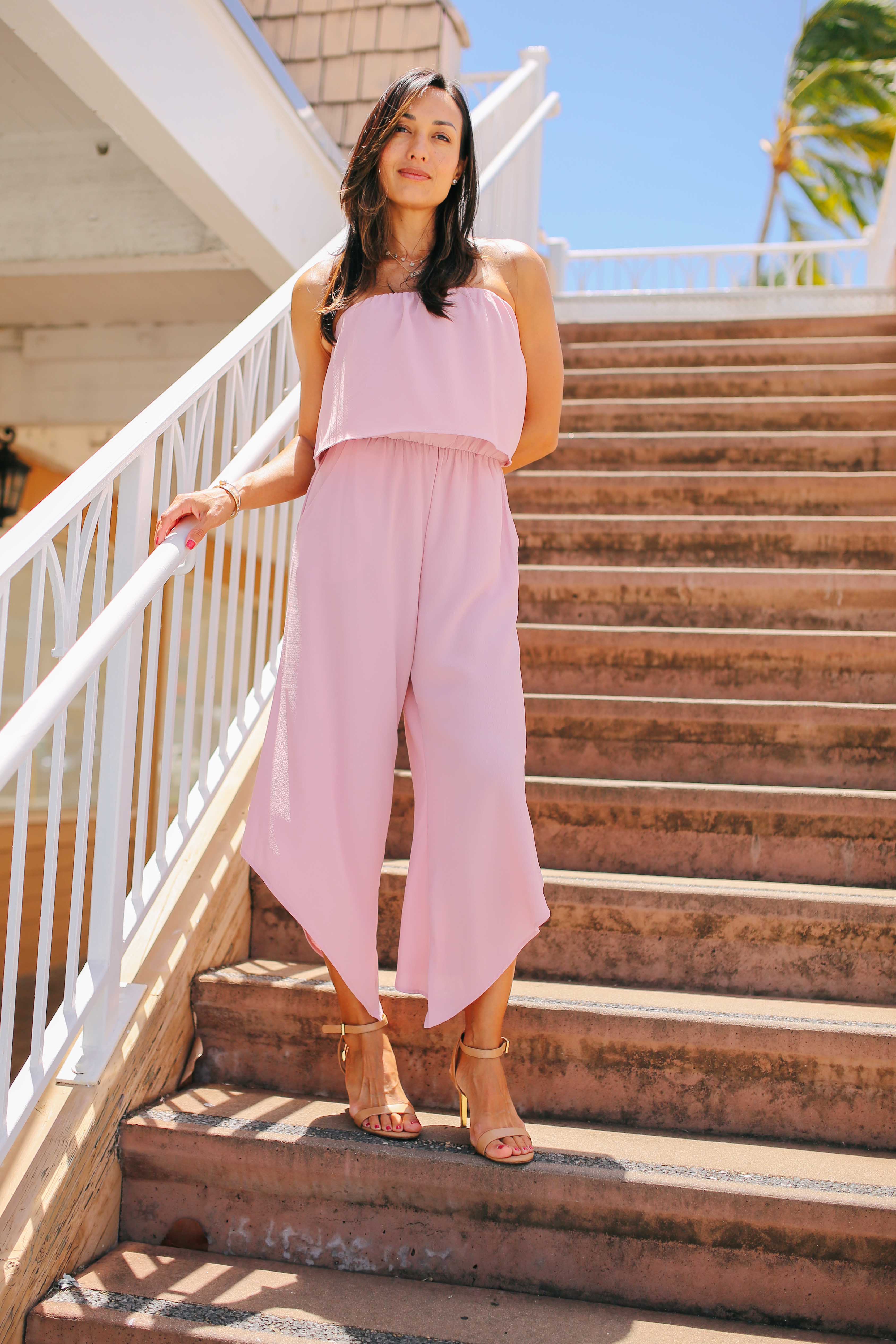 Strapless Slant Hem Jumpsuit