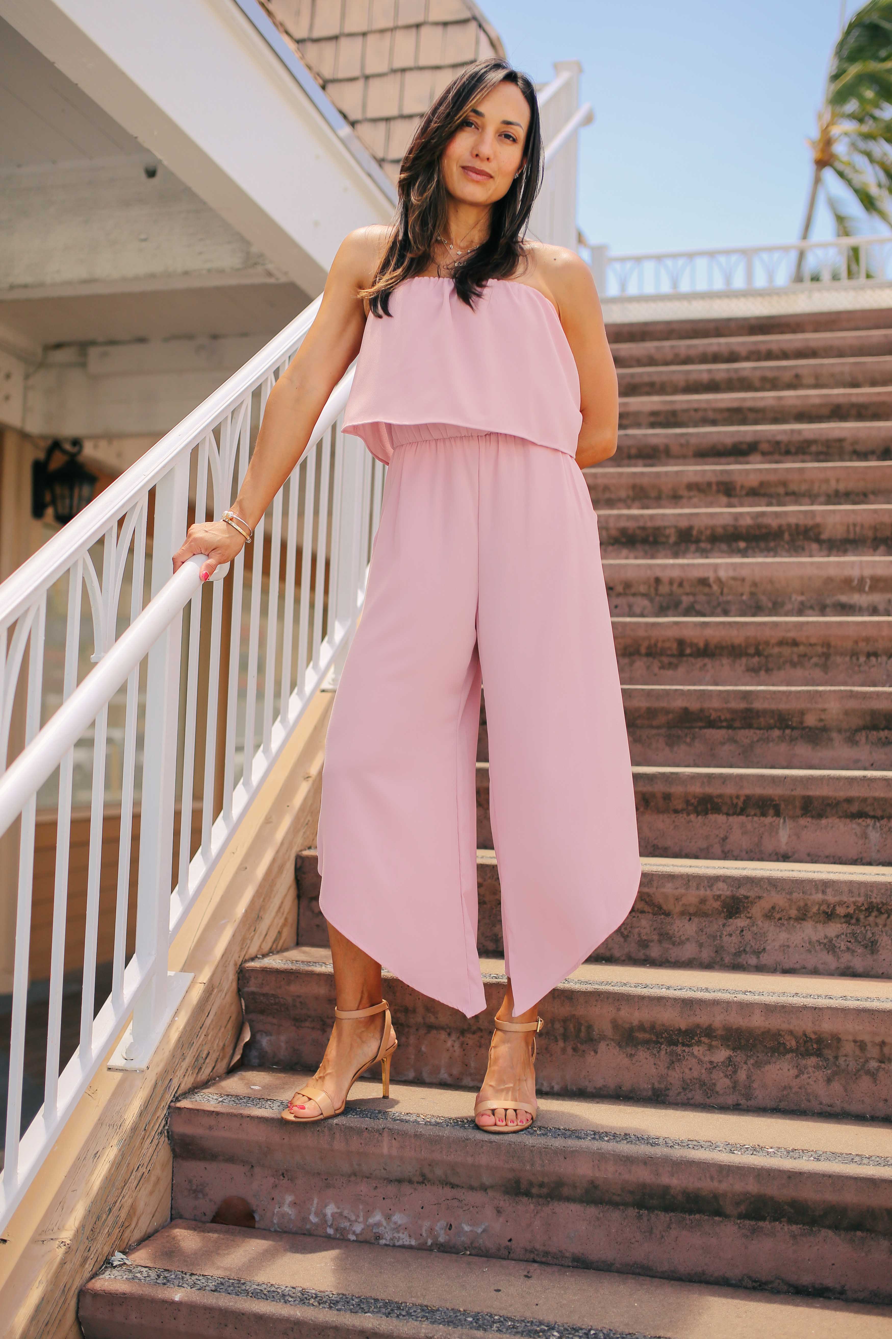 Strapless Slant Hem Jumpsuit