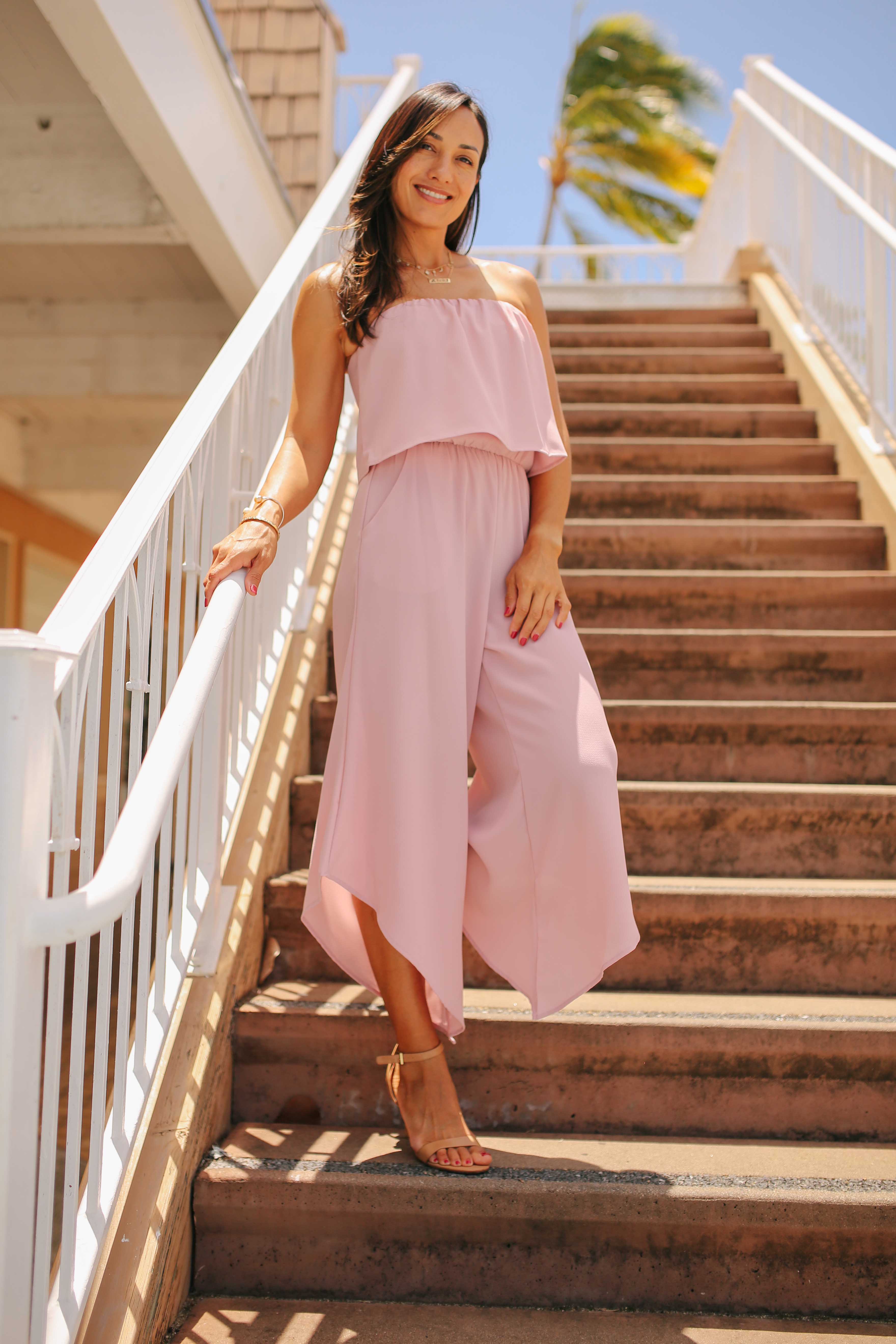 Strapless Slant Hem Jumpsuit