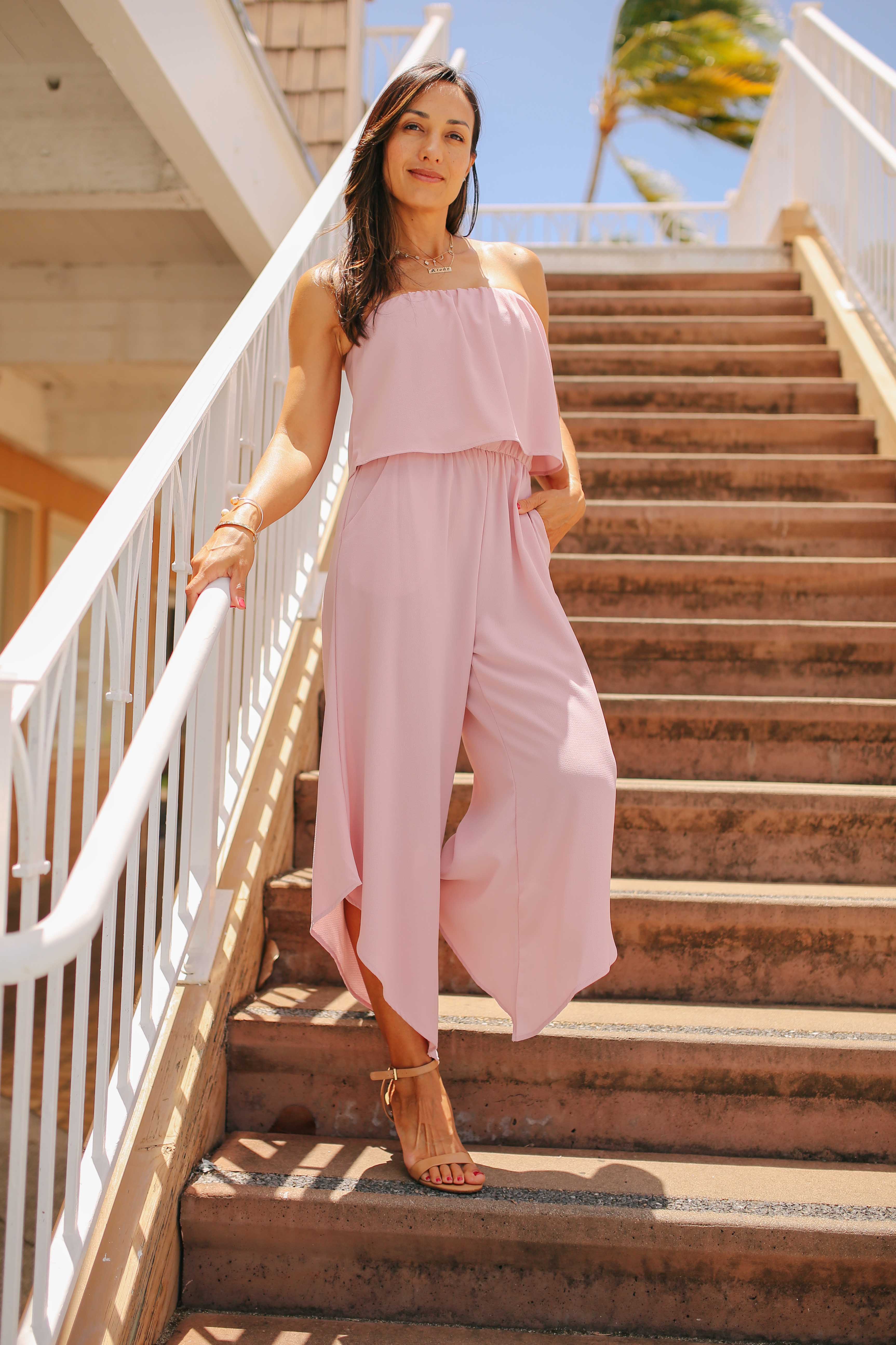 Strapless Slant Hem Jumpsuit