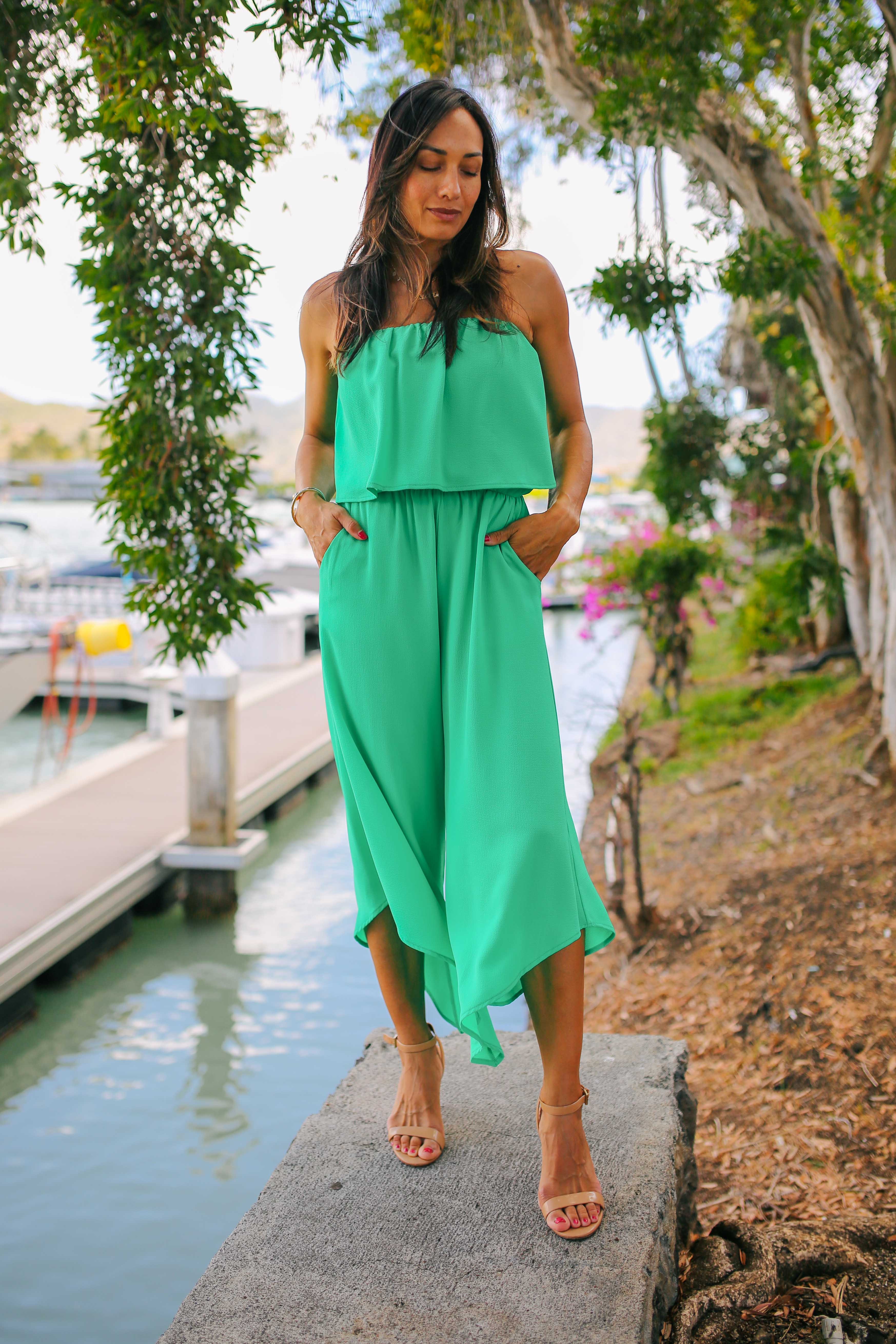 Strapless Slant Hem Jumpsuit