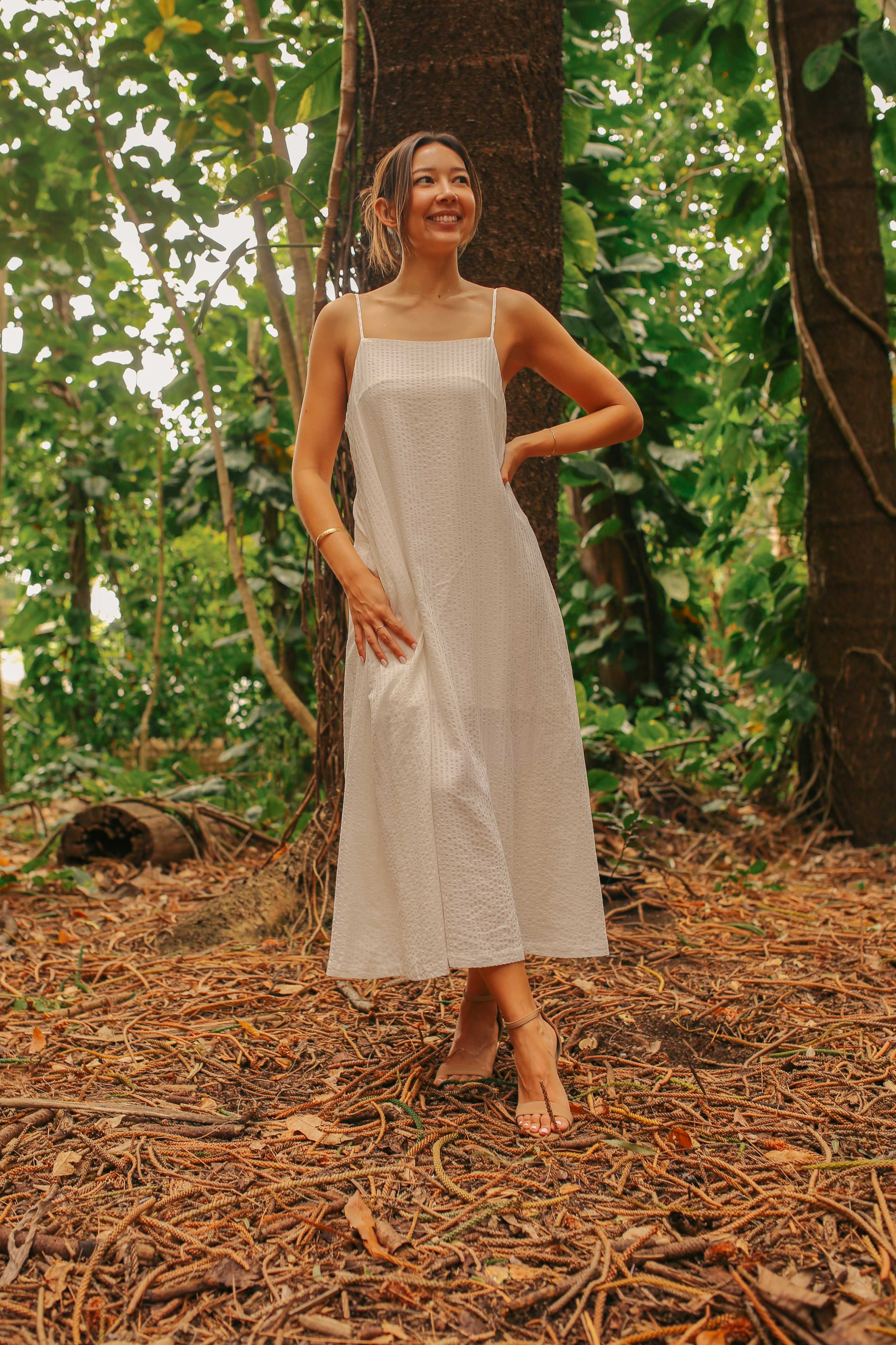 Square Neck Textured Midi Dress