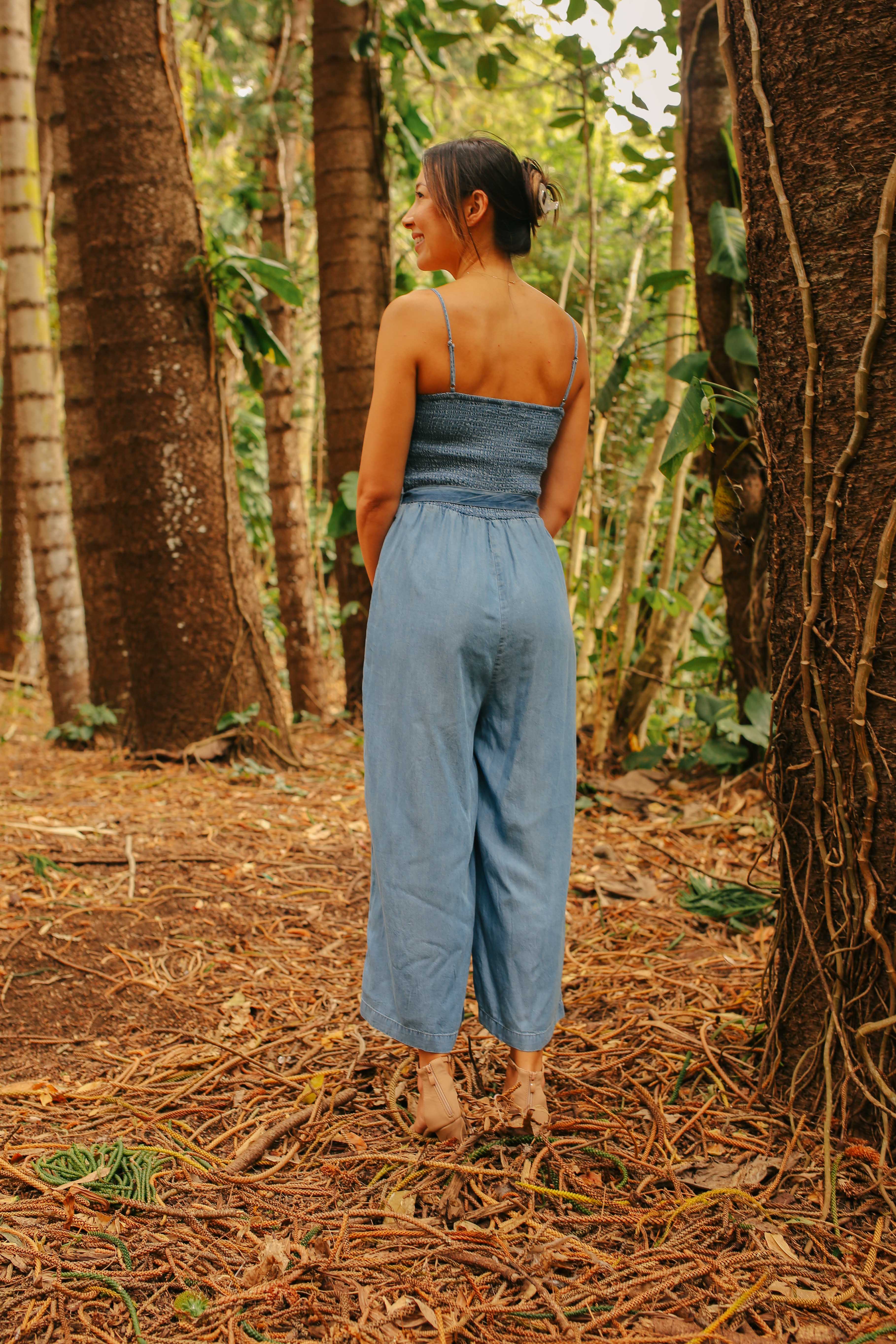 Tencel Smocked Tie Waist Jumpsuit