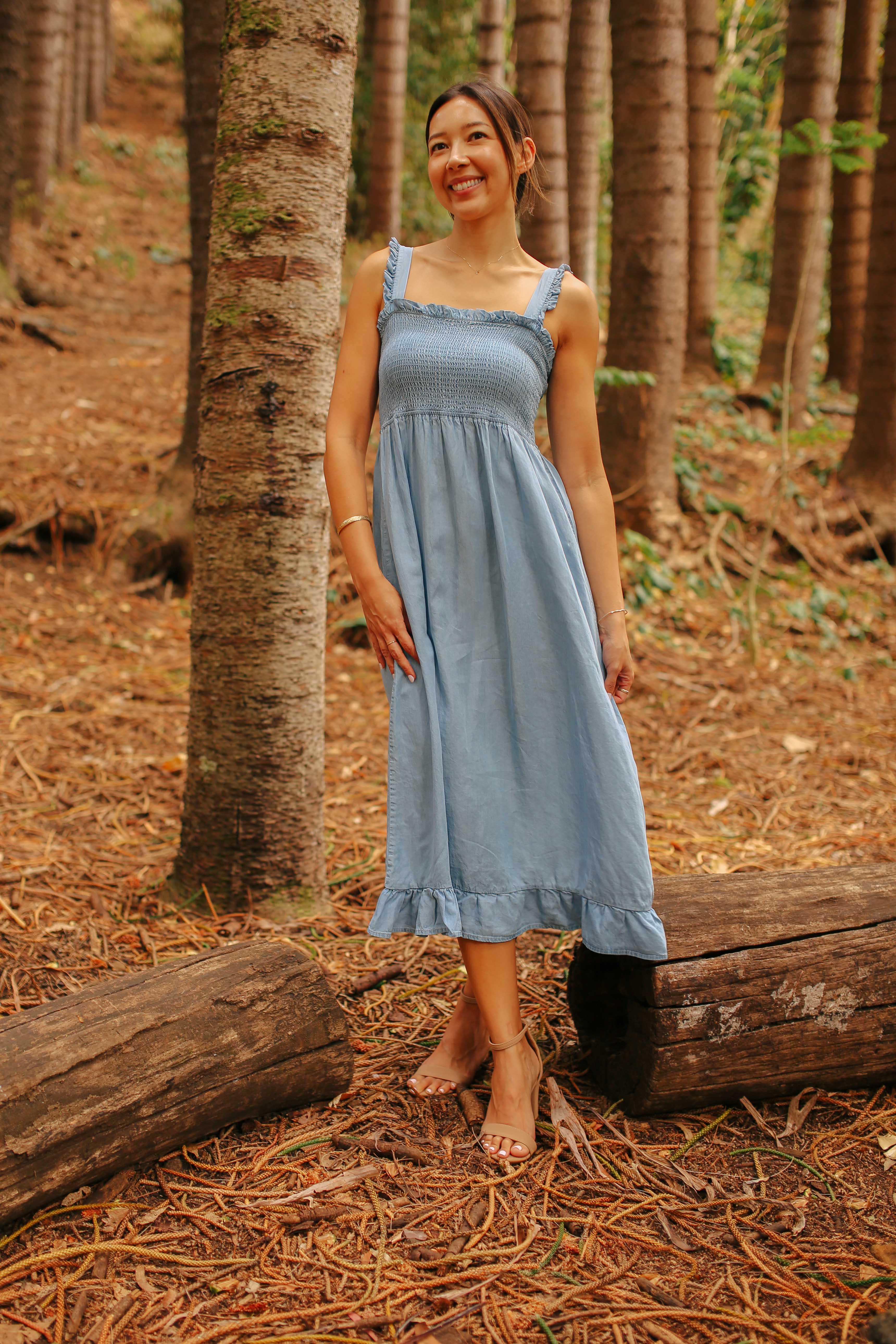 Tencel Smocked Bodice Midi Dress