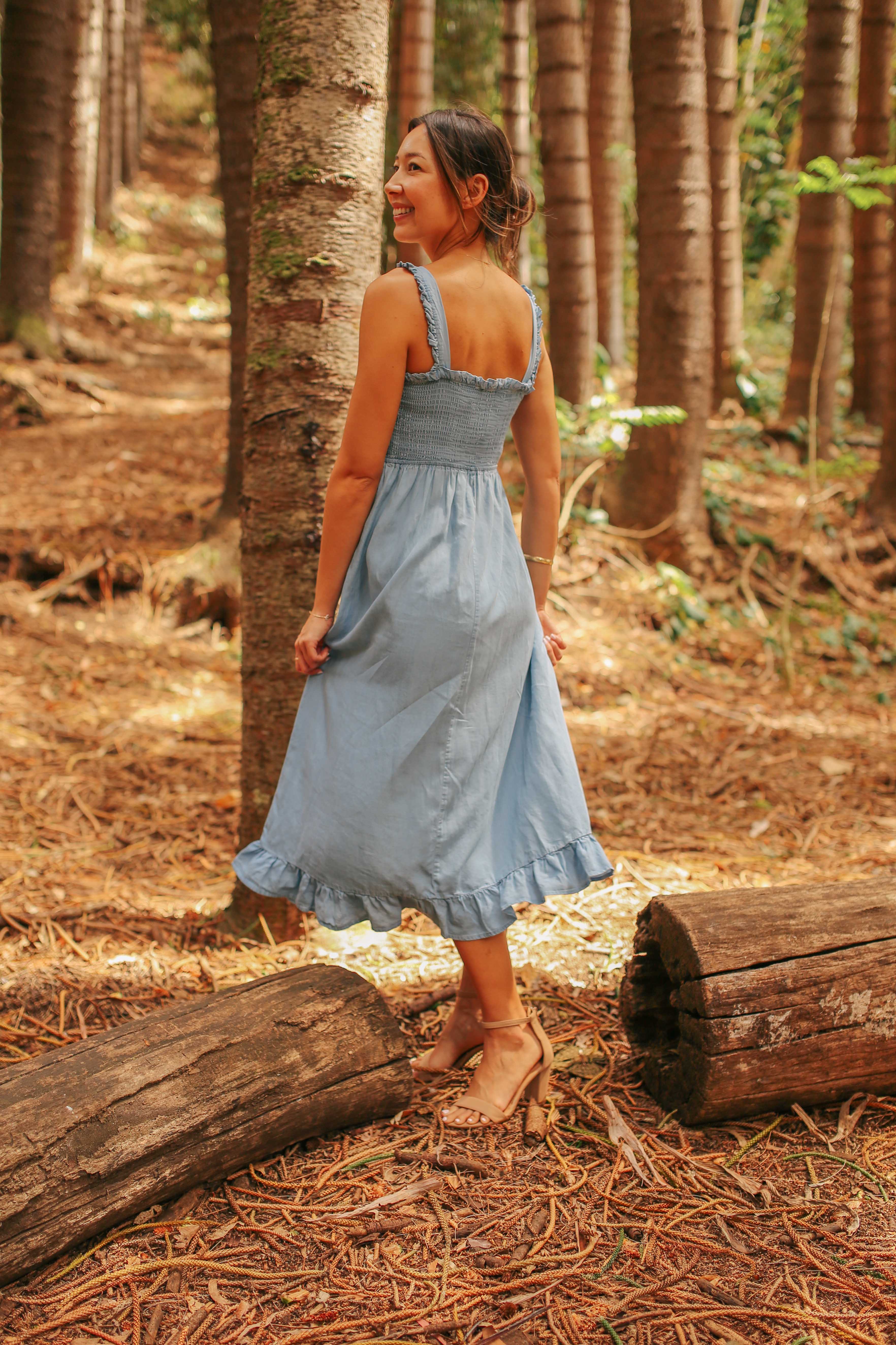 Tencel Smocked Bodice Midi Dress