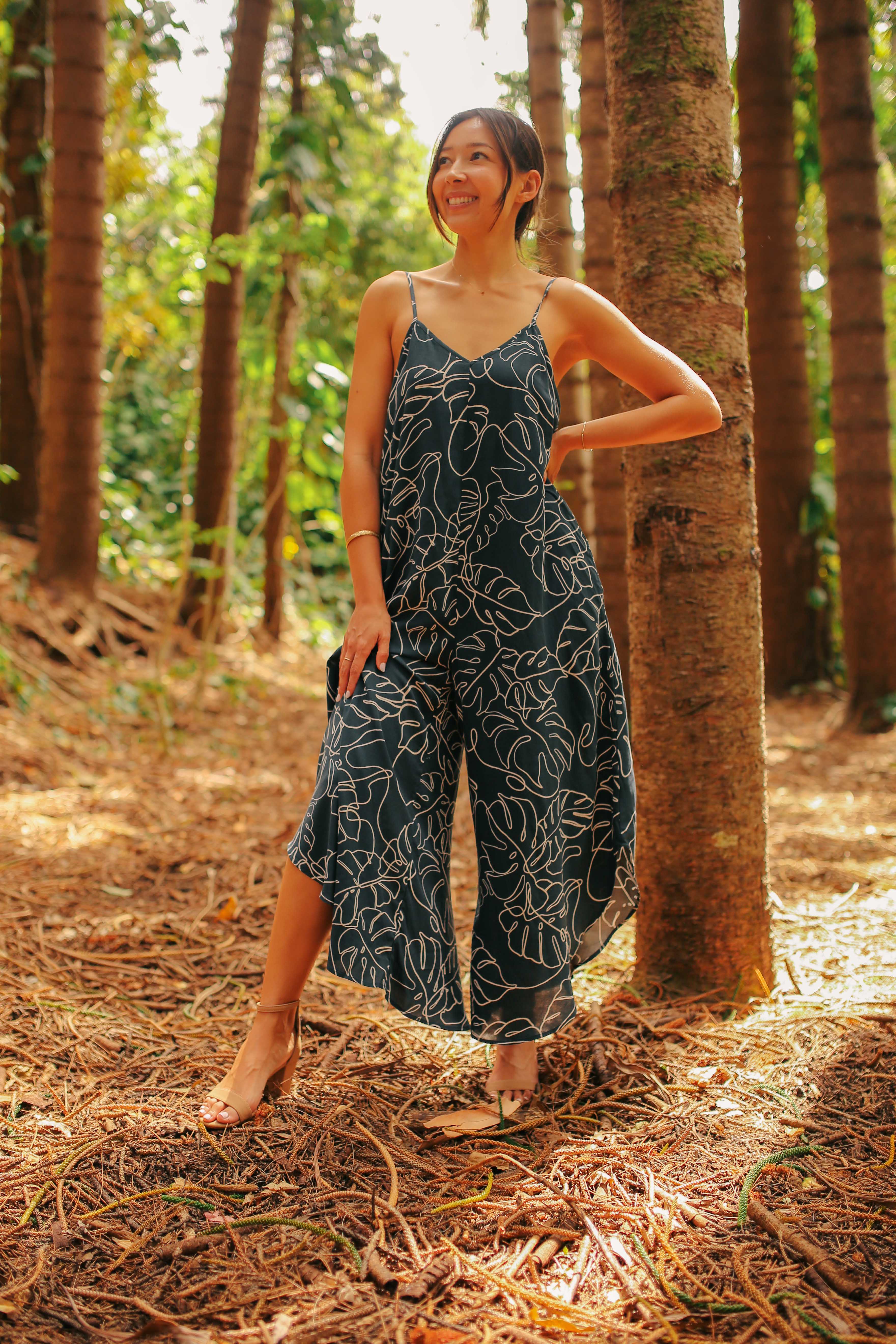 Monstera Doodle Print Slouchy Jumpsuit
