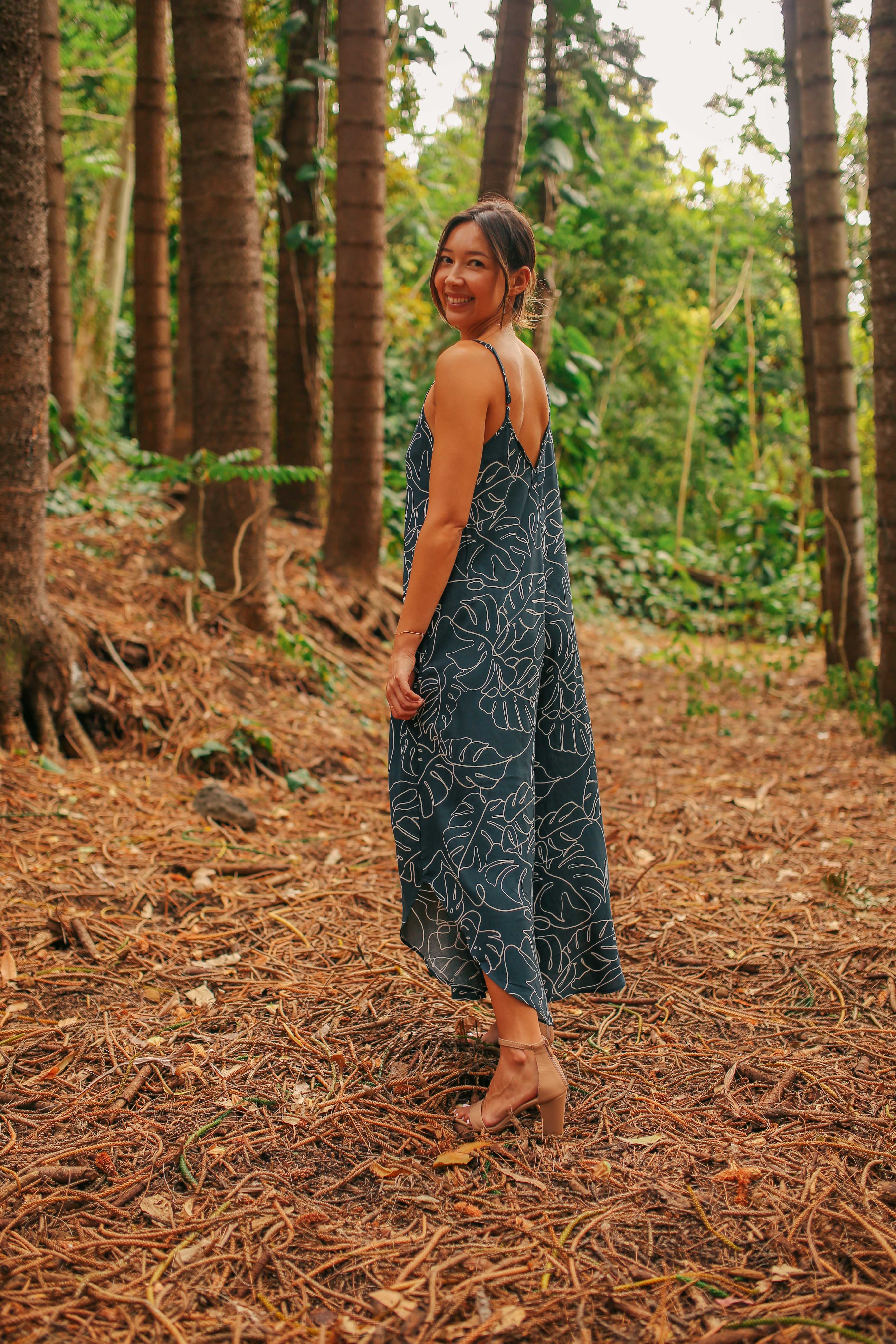 Monstera Doodle Print Slouchy Jumpsuit