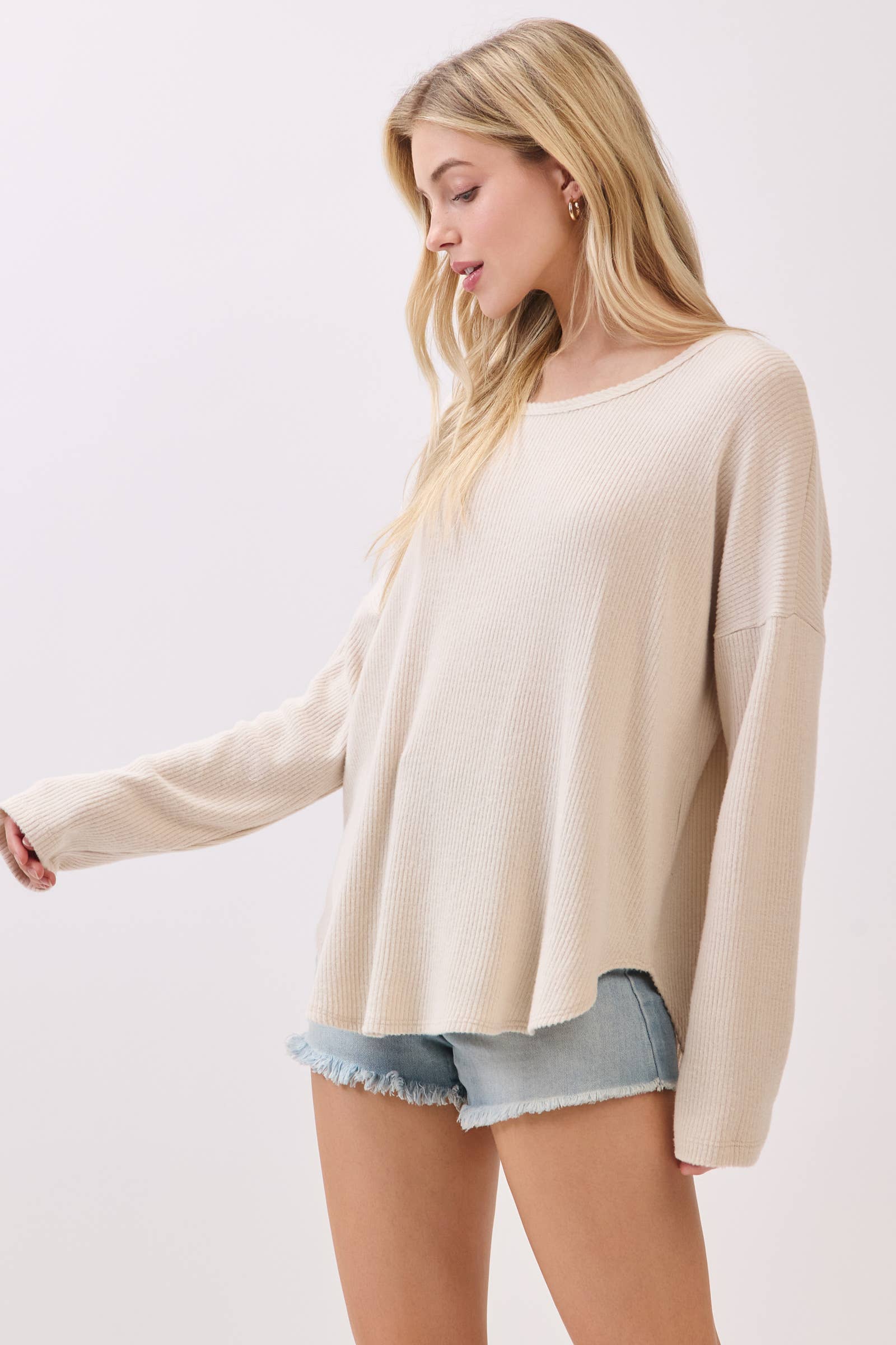 Brushed Ribbed Long Sleeve Top