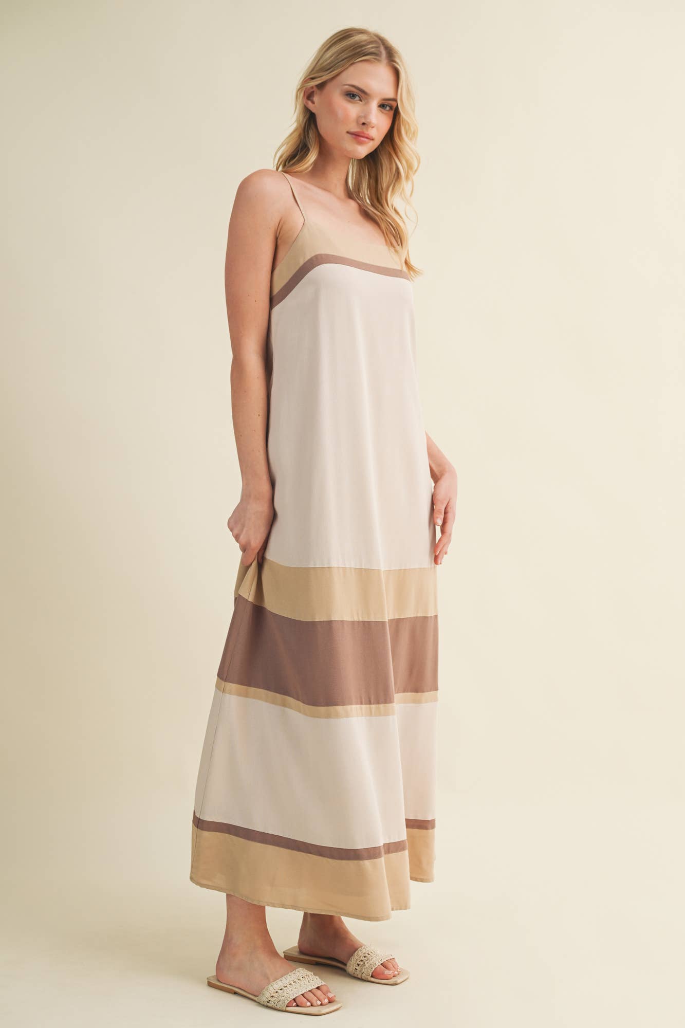 Color Blocked Straight Neck Maxi Dress
