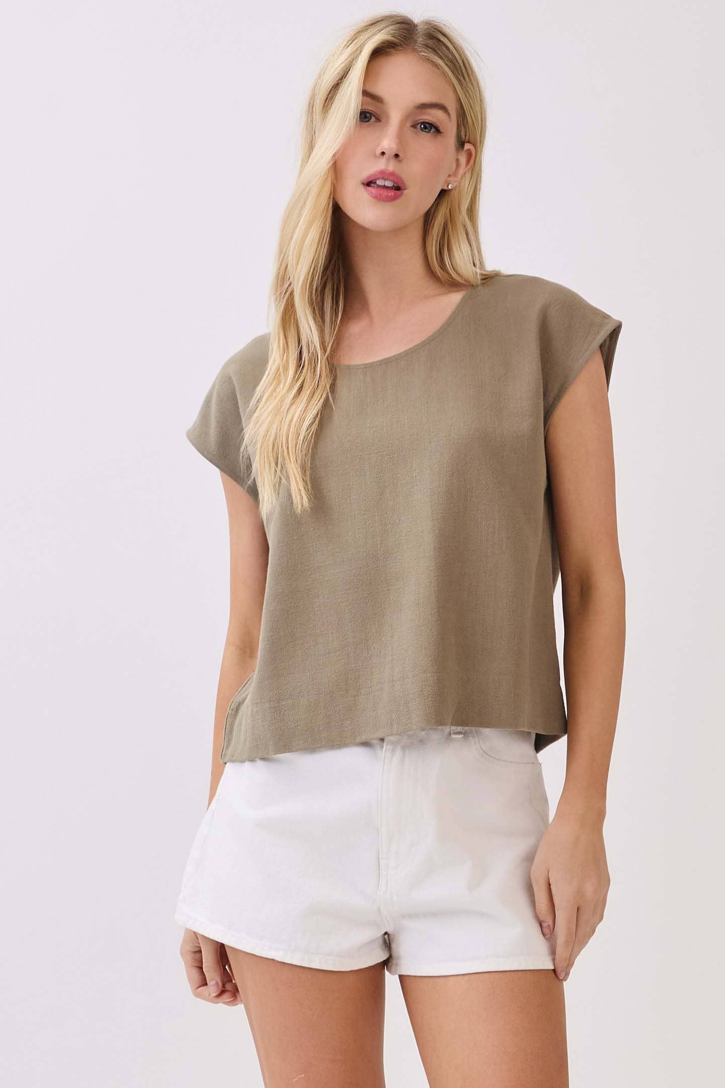 Woven Extended Sleeve Boxy Top