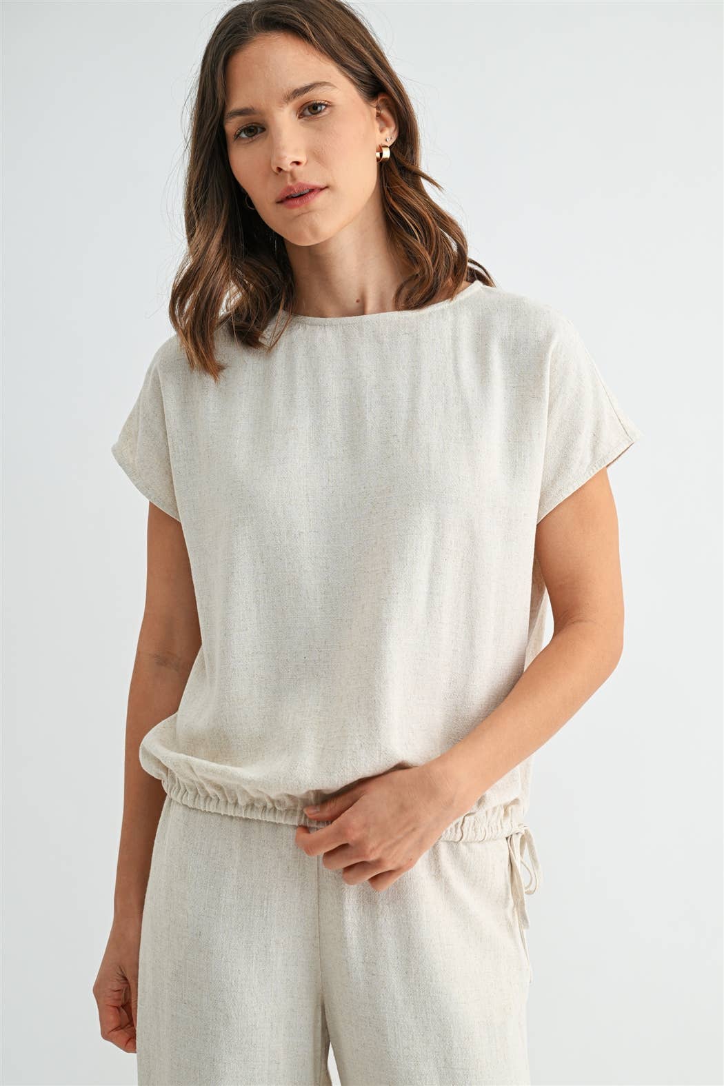 LINEN ELASTIC WAIST DOLMAN TOP