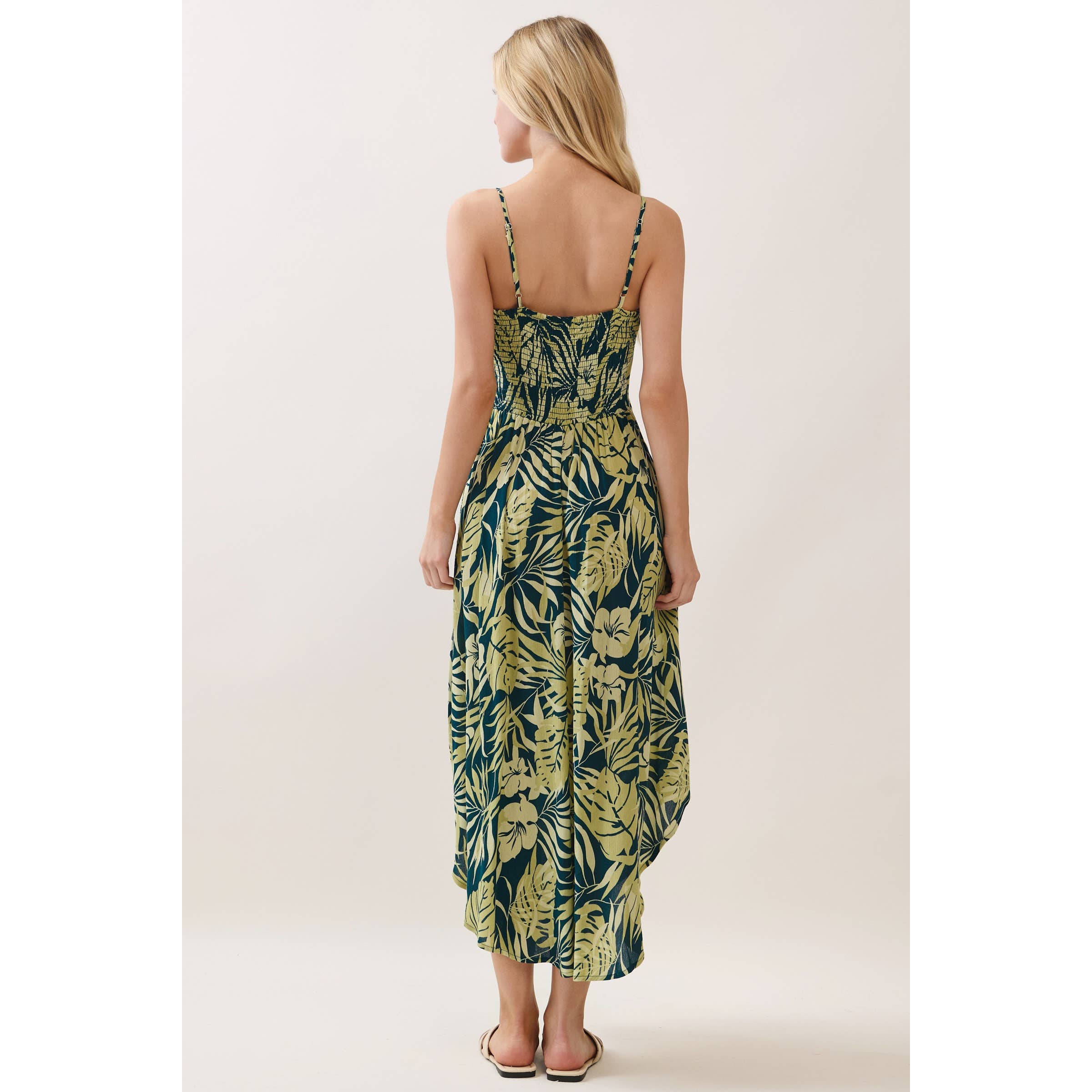 Tropical Ruche Bodice Midi Dress