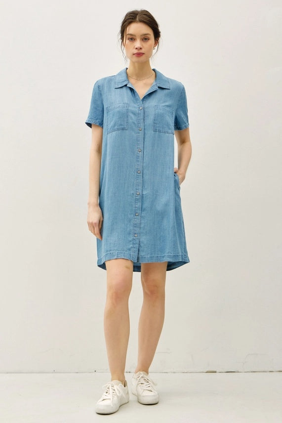 Denim Like Pocket Shirt Dress
