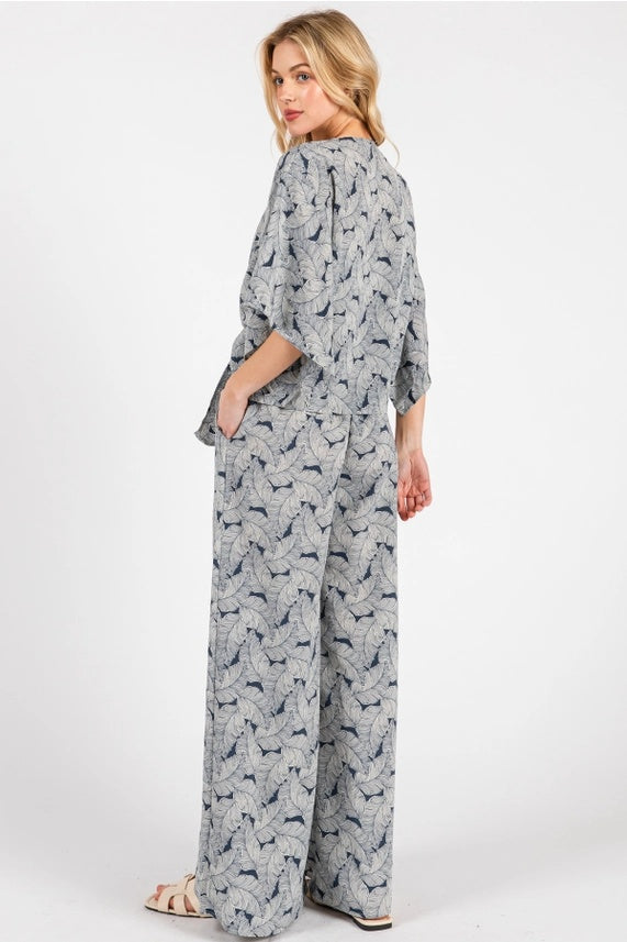Palm Leaf Print Smock Pants