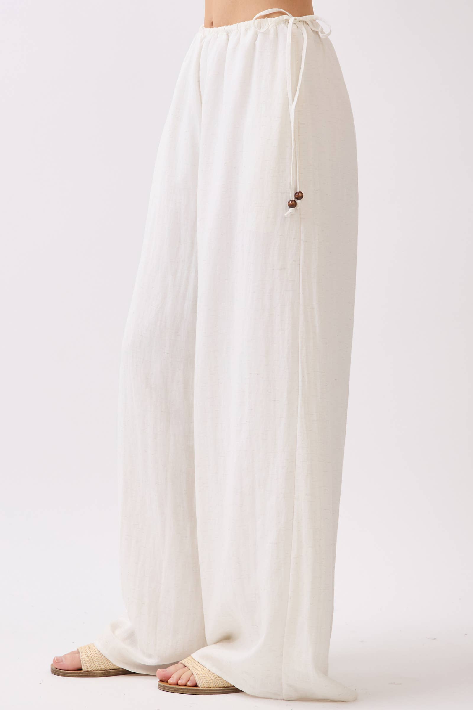 Beaded Side Tie Wide Leg Pants
