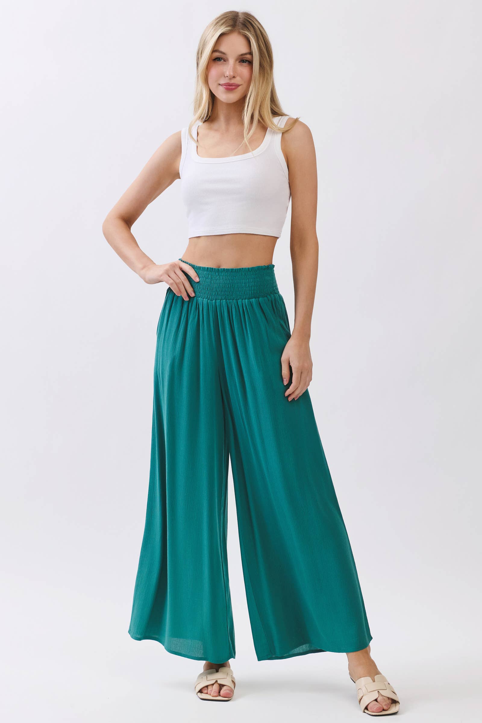Wide Smock Waist Wide Leg Crop Pants