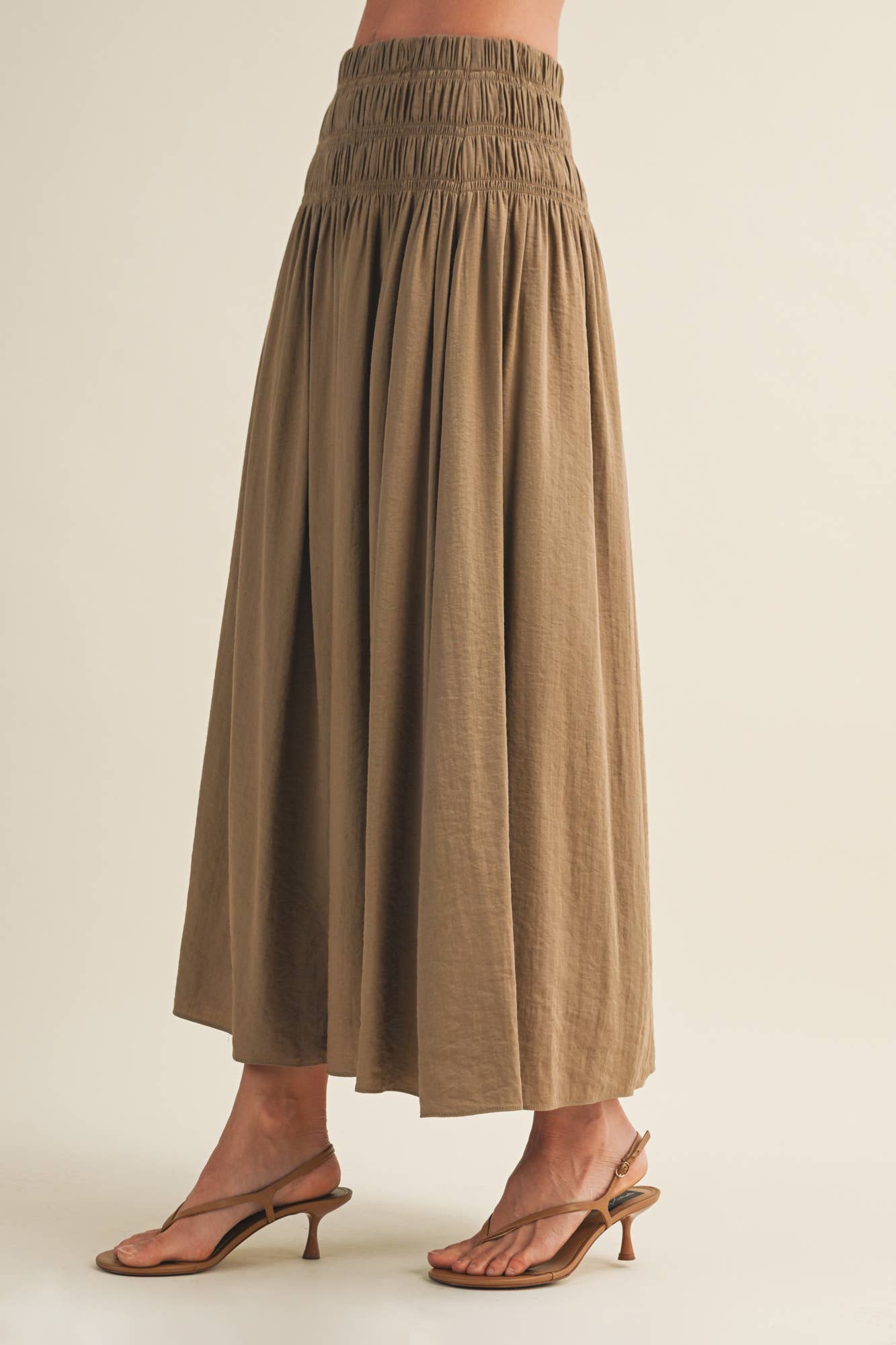 Smocked Waistband A-Line Maxi Skirt
