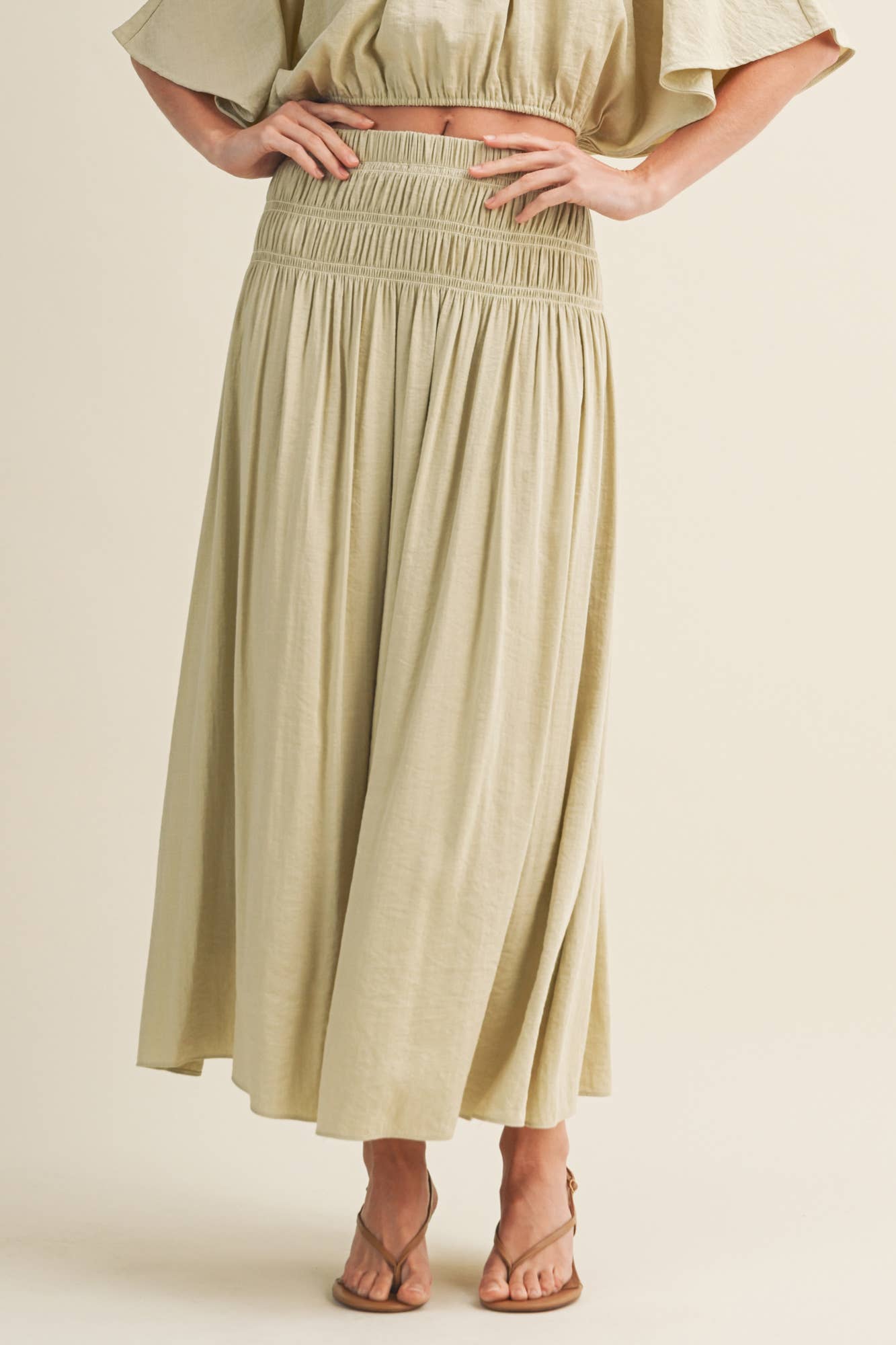 Smocked Waistband A-Line Maxi Skirt