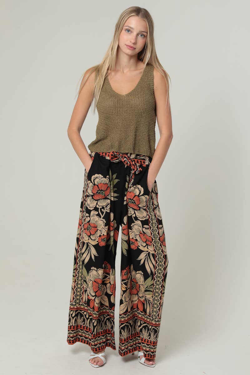 Floral Printed Tie Waist Pants