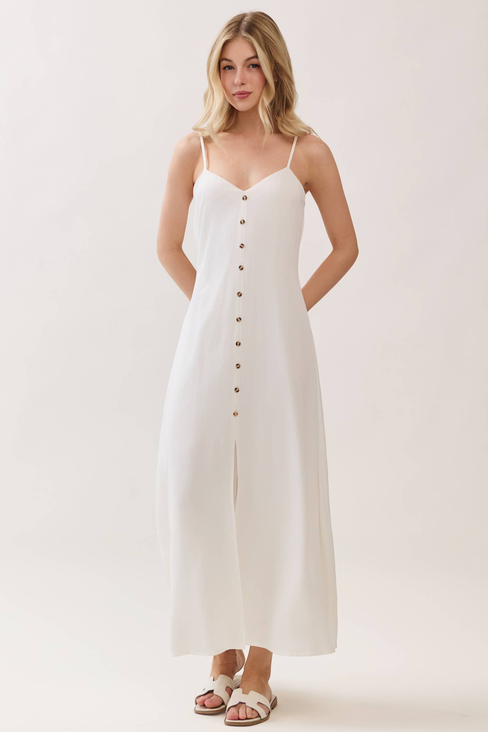 Flowy Button Front Midi Dress