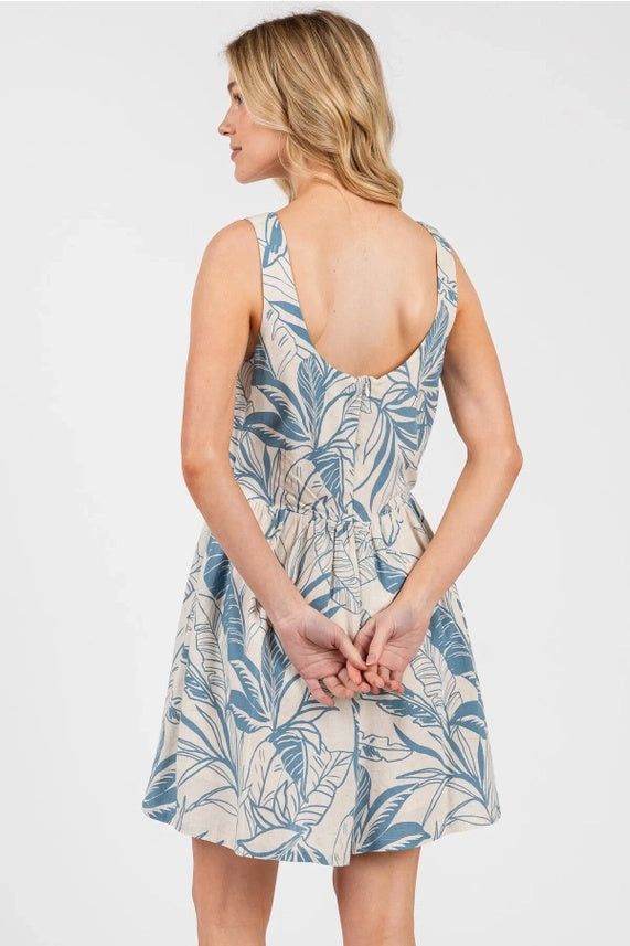Leaf Print Sleeveless Romper