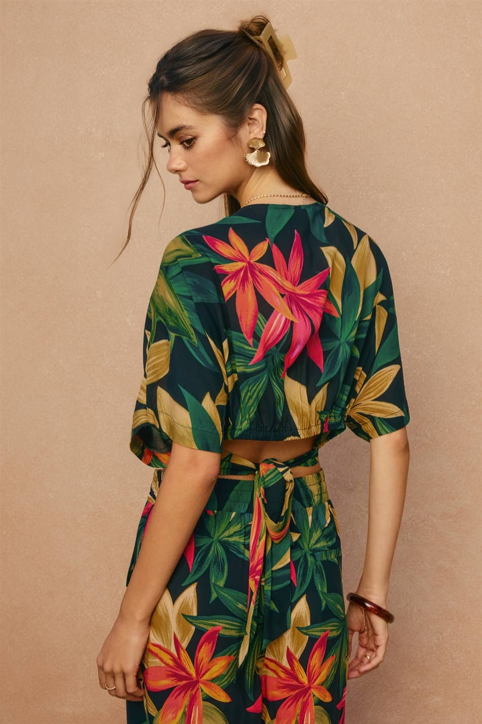 Tropical Surplice Dolam Sleeve Top