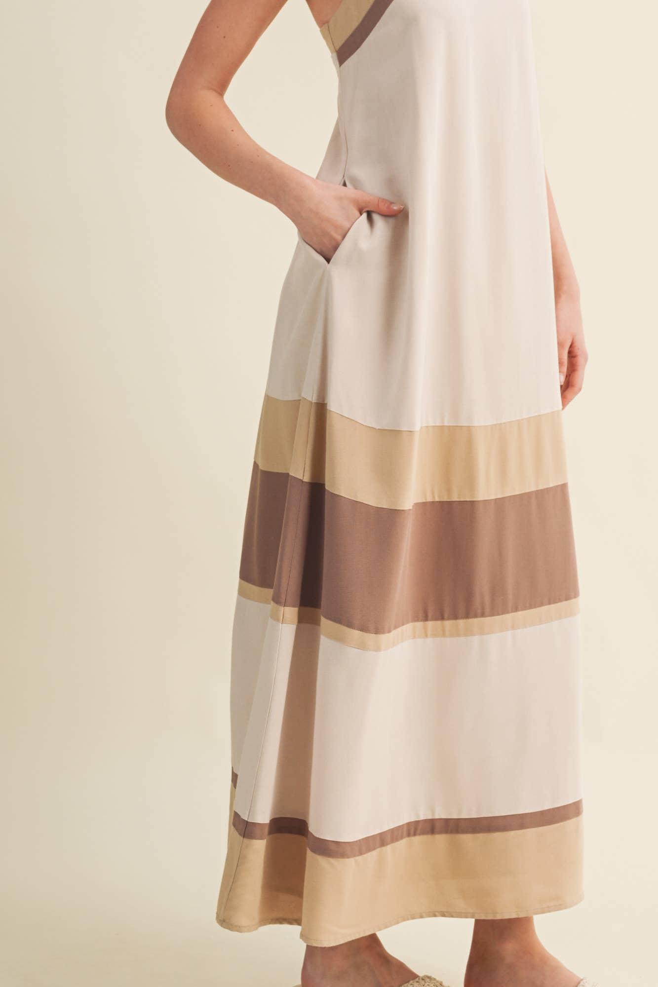 Color Blocked Straight Neck Maxi Dress