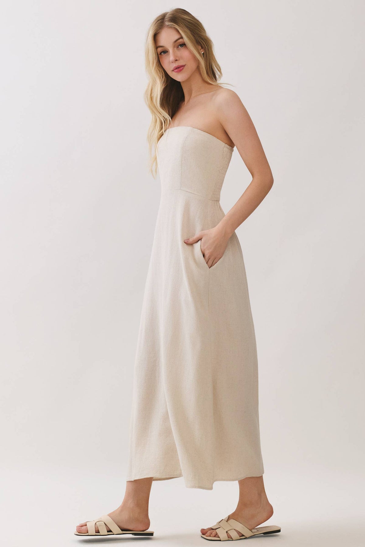 Linen Tube Top Midi Dress